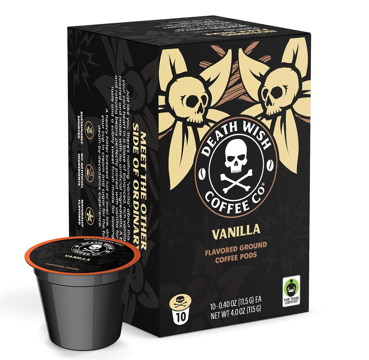 Death Wish Coffee Dark Roast Single Serve Coffee Pods, Organic, 50 Count | Fair Trade Arabica & Robusta, Baker's Chocolate & Cherry Notes, Low Acidity, Heavy Smooth Body, Bold & Intense
