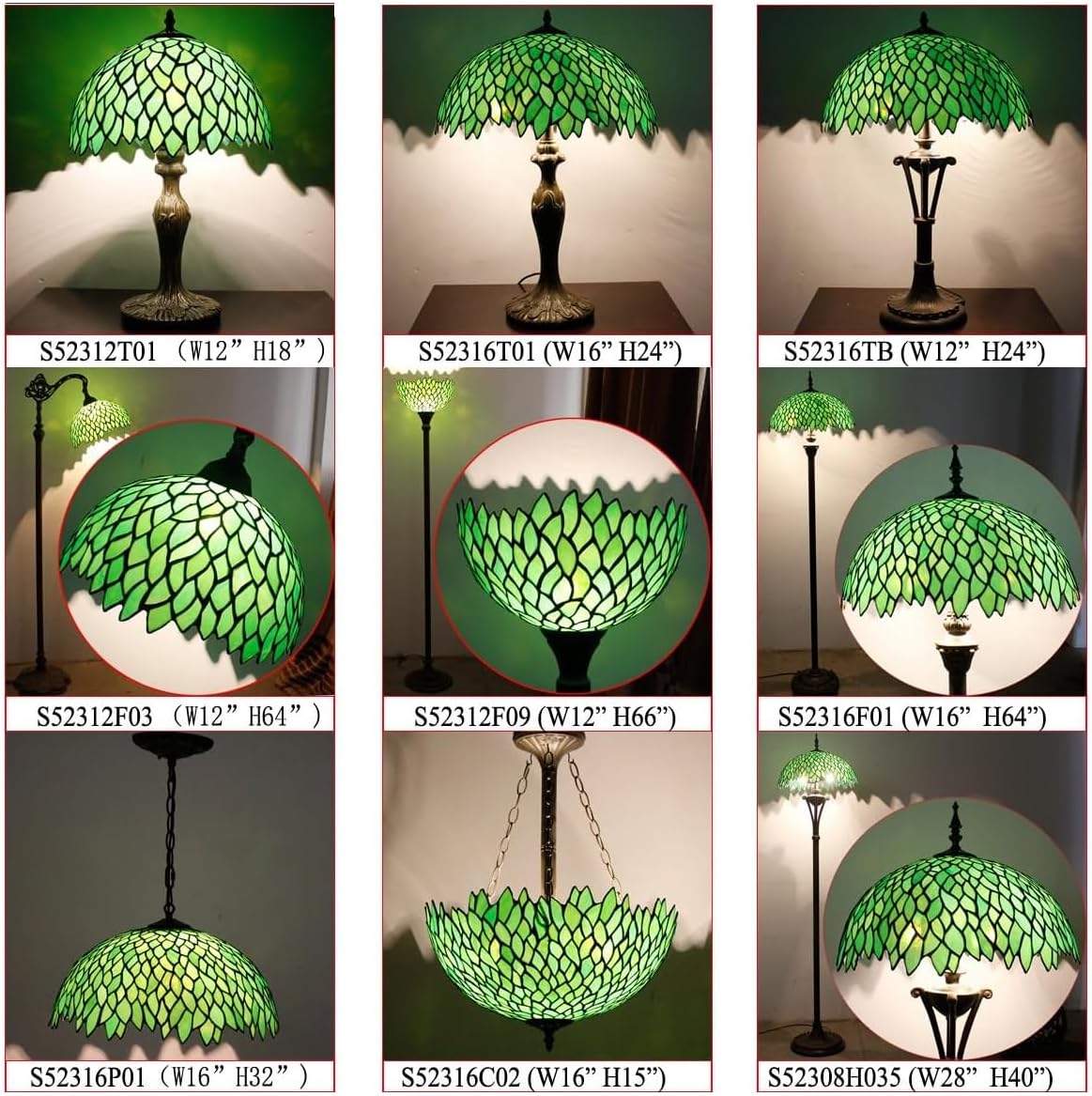 WERFACTORY Tiffany Floor Lamp Torchiere Green Wisteria Stained Glass Light | 12X12X71 Inches Pole Standing Corner Torch Uplight Decor Bedroom Living