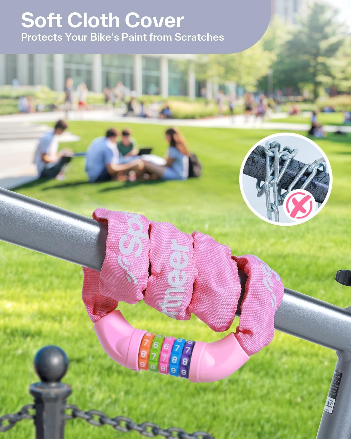Sportneer Bike Lock: 5 Digit Combination High Security Anti Theft Bike Chain Lock - 3.2/3.6/4ft Heavy Duty Keyless Bicycle Lock for Bike, Motorcycle, Scooter, Door & Gate - 4/6mm Thick, Easy to Use