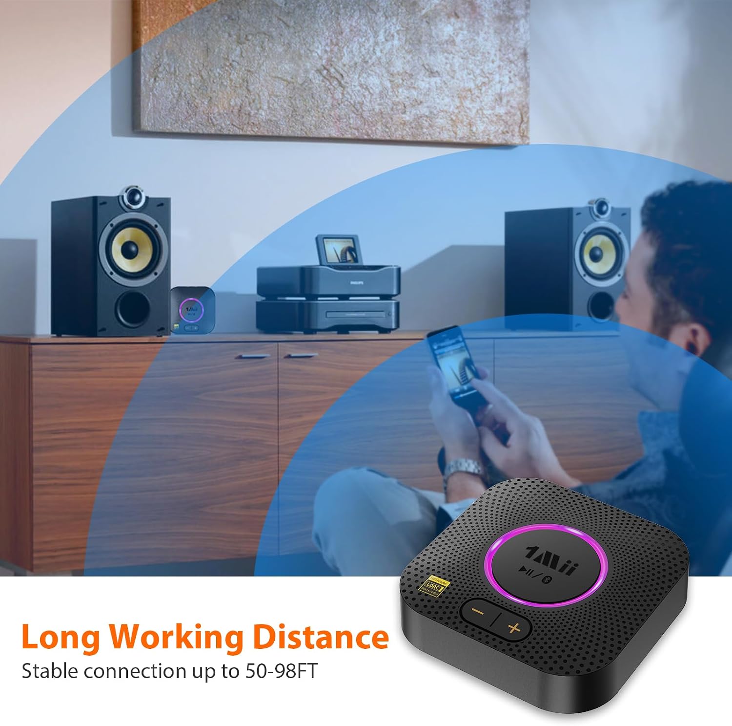 1Mii B06+ Bluetooth Receiver, Hi-Fi Wireless Audio Adapter, Bluetooth 5.3 Receiver with 3D Surround aptX HD aptX Low Latency for Home Music Streaming Stereo System