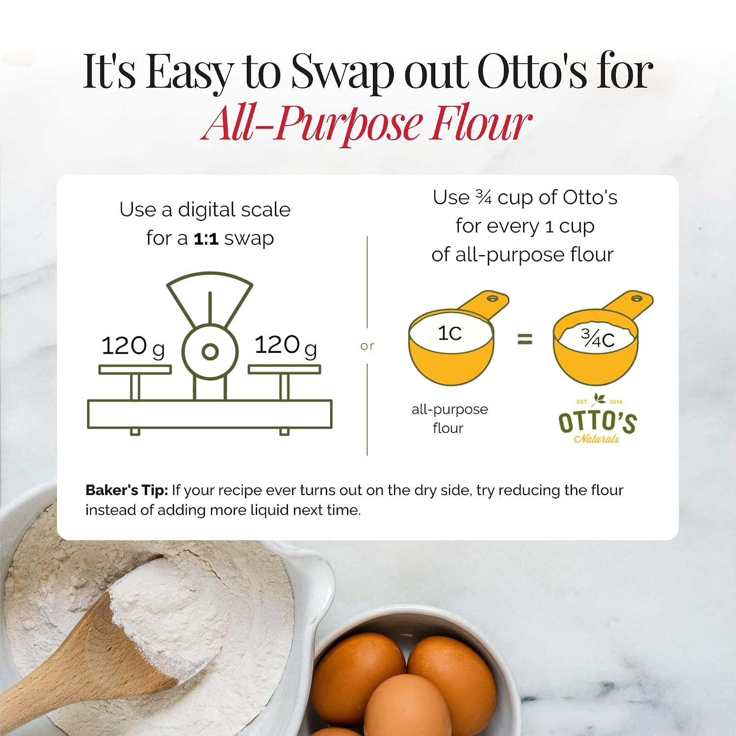 Otto's Naturals Multi-Purpose Cassava Flour, 2 LB. | All Purpose Wheat Replacement, Top 9 Allergen Friendly, Use for Bread, Cake and Crust, Gluten & Grain Free, Non-GMO, Nut-Free