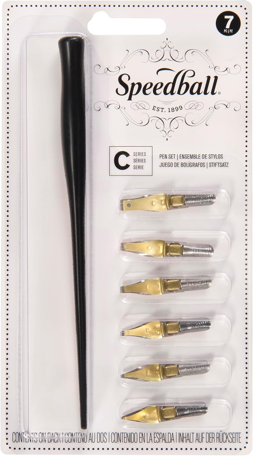 Speedball C-Series Lettering Pen Set, Left-handed - 1 Penholder w/ 6 Nibs