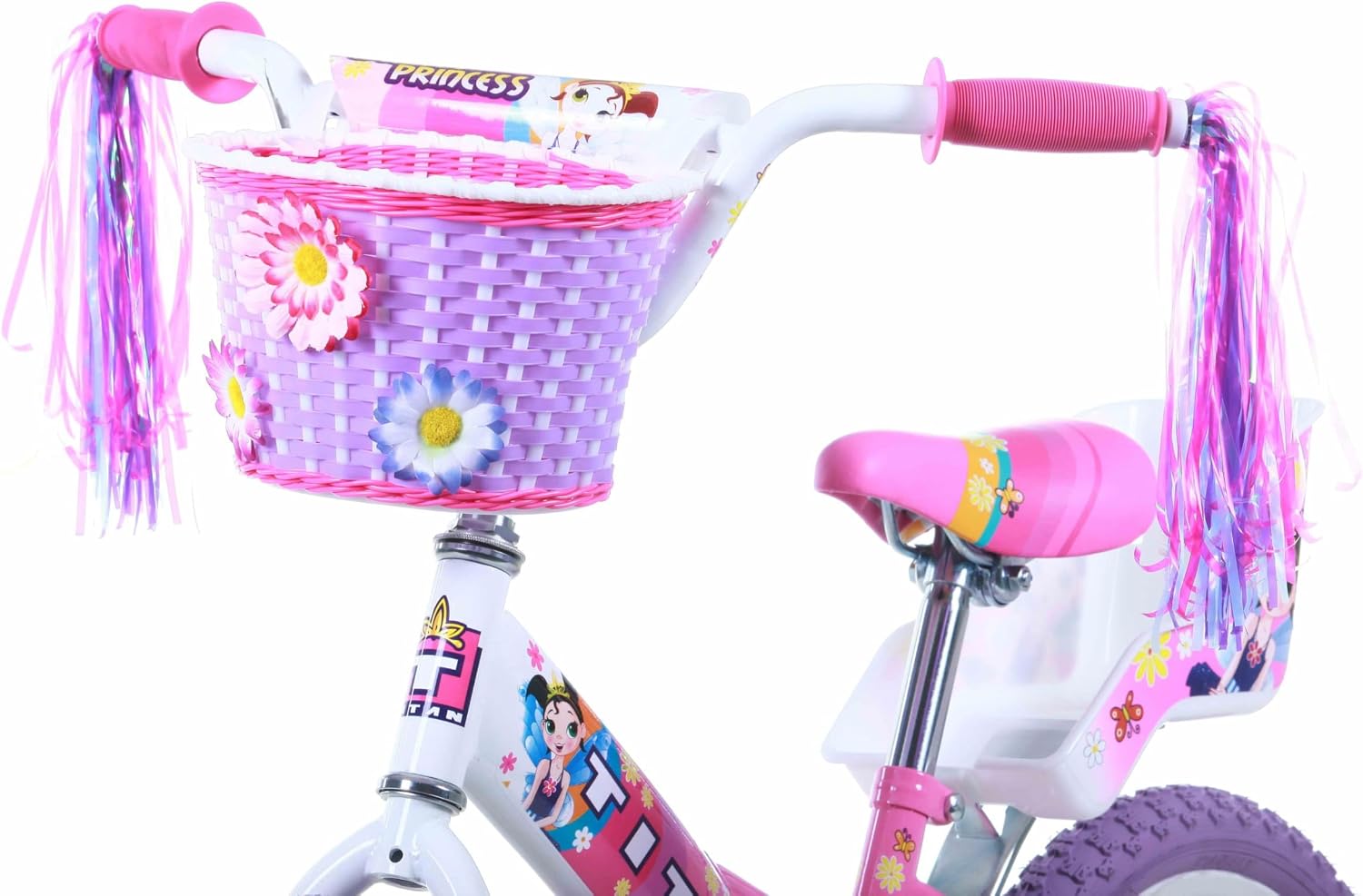Titan Girls BMX Bike for Kids Ages 4-7, 16-Inch Wheels, 9-Inch Frame, Training Wheels, Toy Seat, Doll Basket, Streamers, First Bike, Princess Bicycle, Gift for Girls