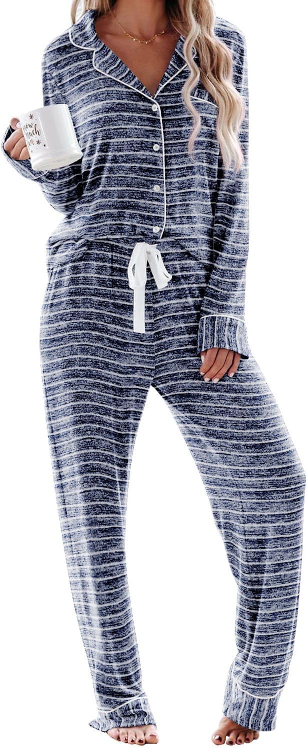 Aamikast Women's Pajama Sets Long Sleeve Button Down Sleepwear Nightwear Soft Pjs Lounge Sets