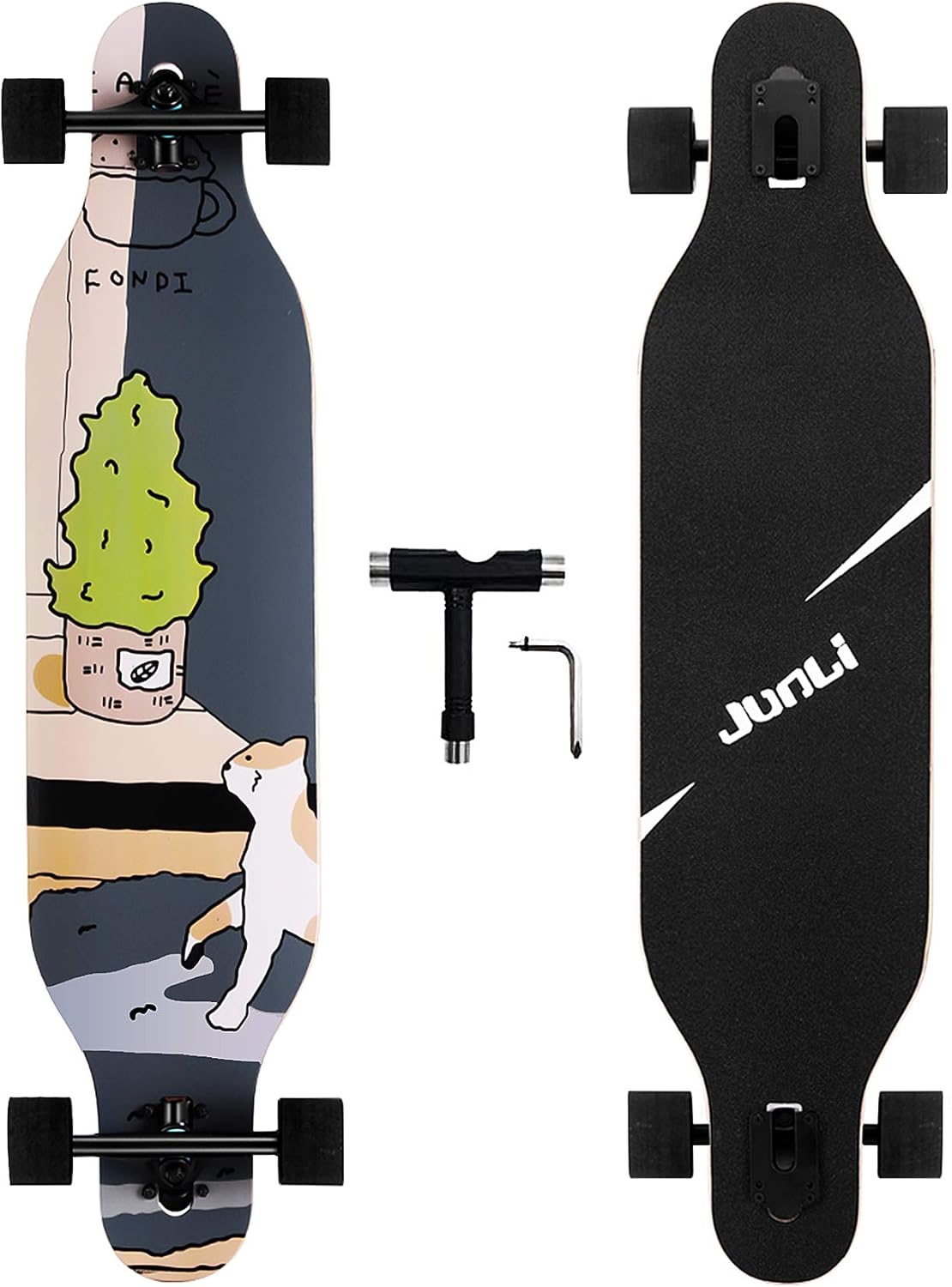 Junli 41 Inch Freeride Skateboard Longboard - Complete Skateboard Cruiser for Cruising, Carving, Free-Style and Downhill
