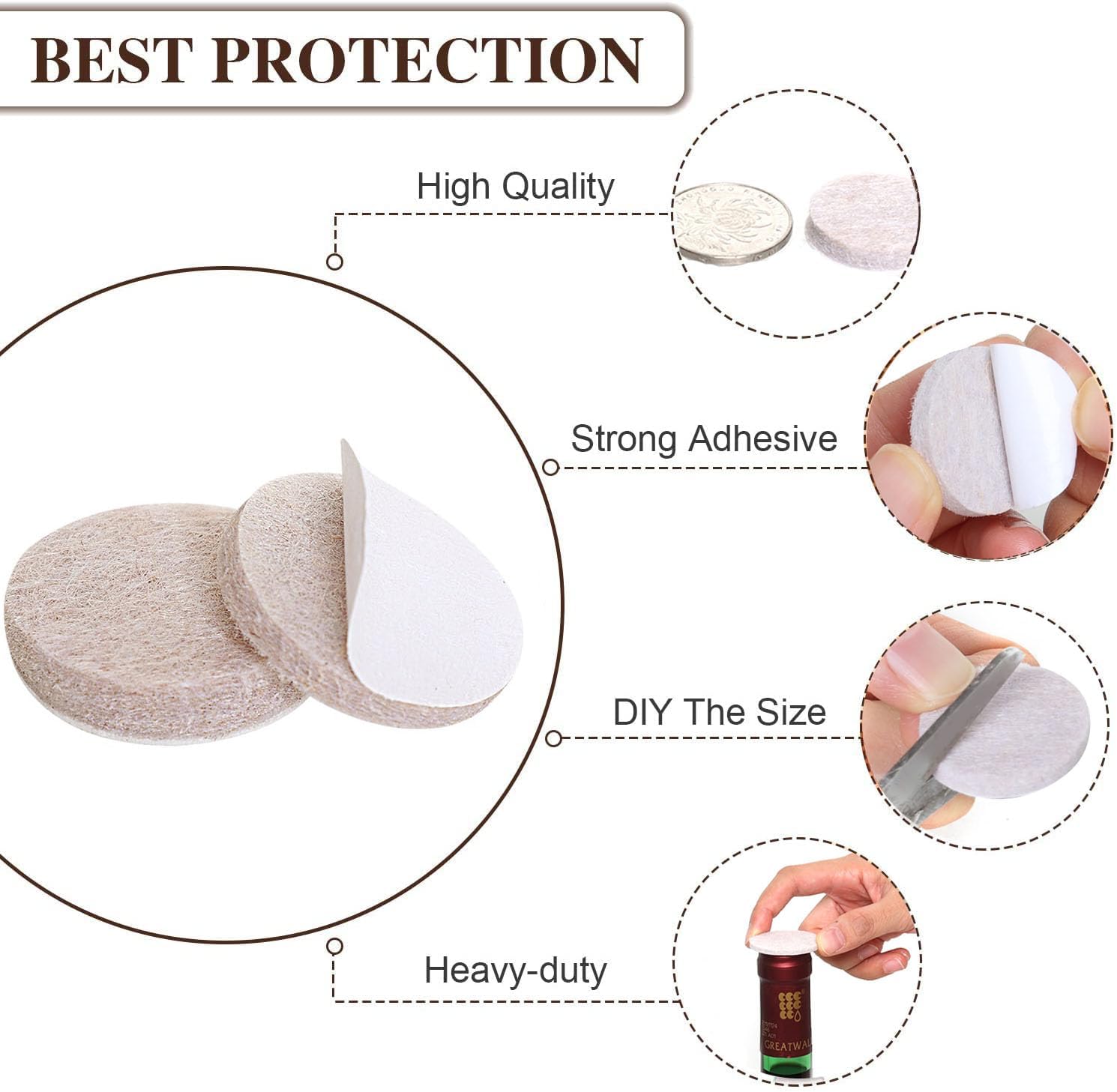 Yelanon Felt Furniture Pads 56 Pcs for Hardwood Floors Brown
