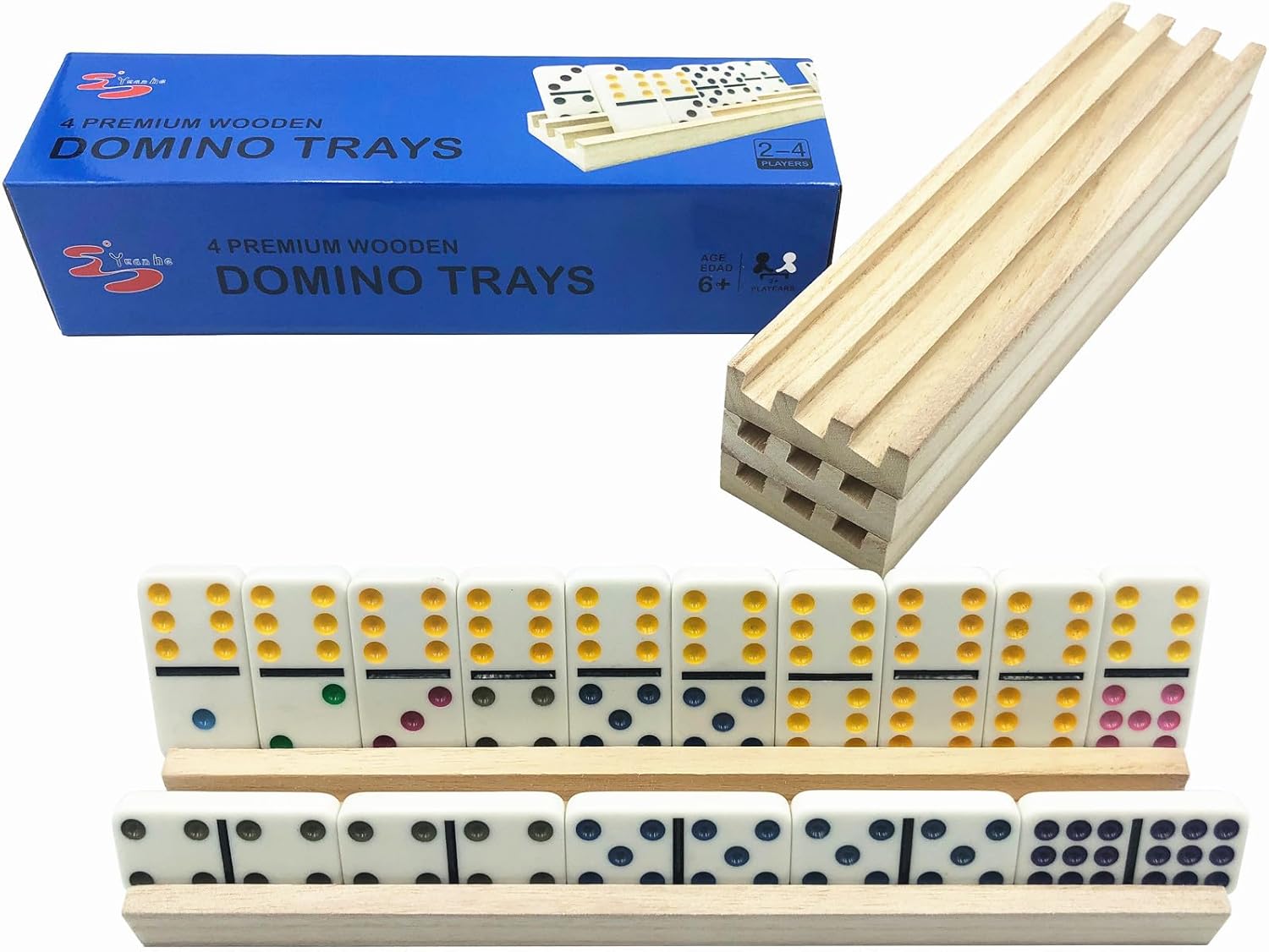 Yuanhe Wooden Domino Racks Set of 8, Domino Trays Holders Organizer for Classic Board Games, Dominoes Accessories