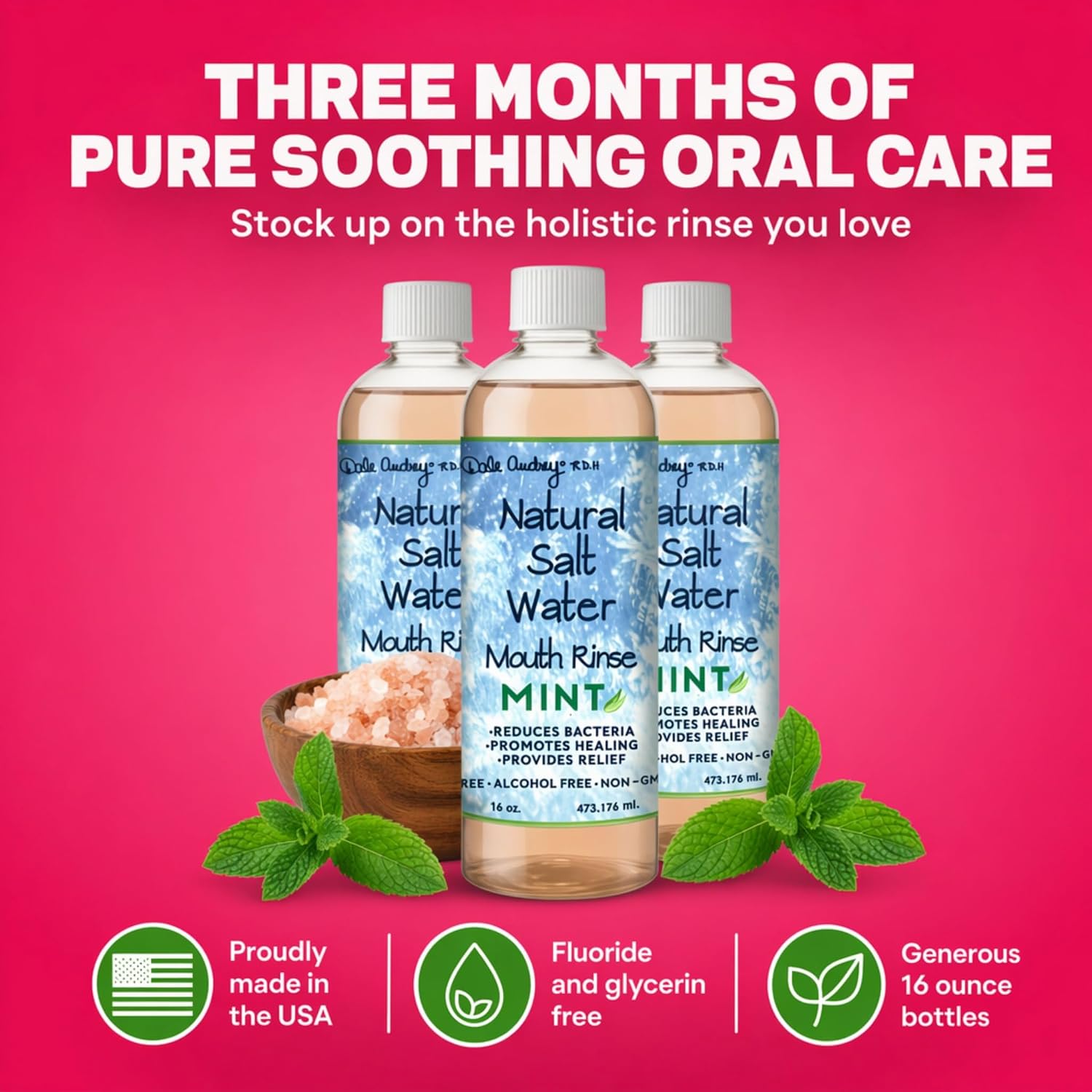 Dale Audrey Pink Himalayan Salt Water Rinse, Cinnamon Mouthwash, 16 oz