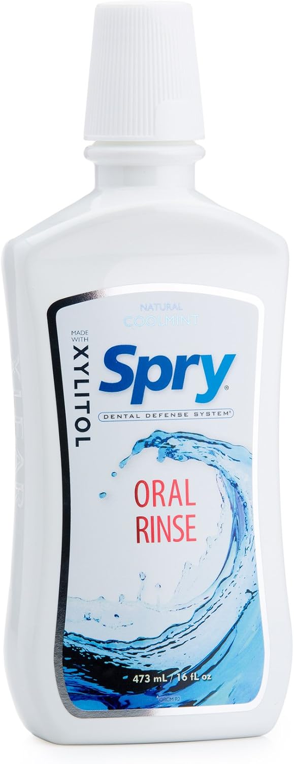 Spry Natural Xylitol Oral Rinse Mouthwash, Spearmint - 16 fl oz (Pack of 1) | Natural, Fluoride Free, Enamel Support, Low Alcohol, Gentle for Sensitive Mouth and Gum, Non-GMO, No Burn
