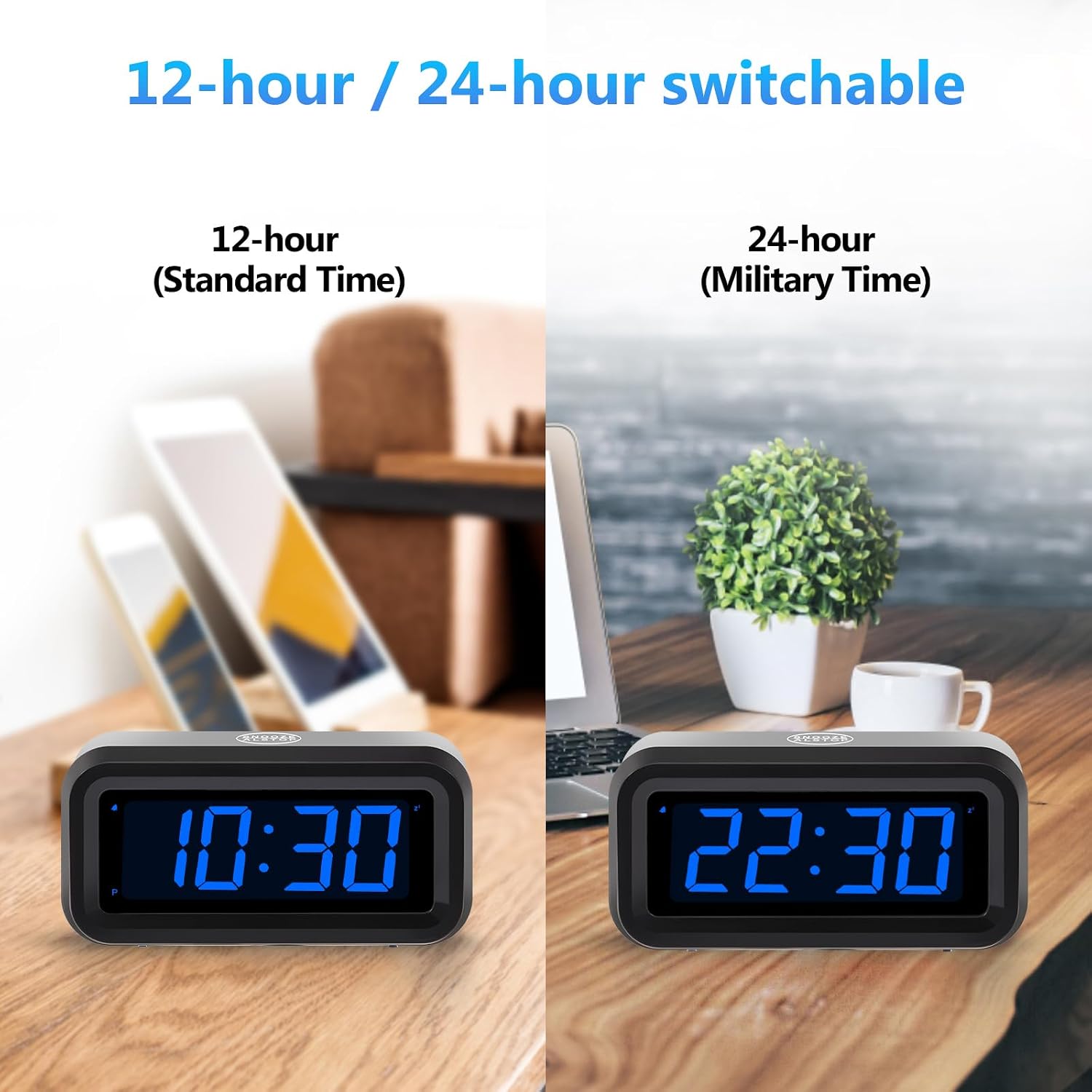 Digital Alarm Clock Battery Operated with LED Display for Bedrooms, Long Battery Life for 12 Months, 3 Brightness Adjustable, 12/24 Hour, Snooze, Black Case with Red Digits