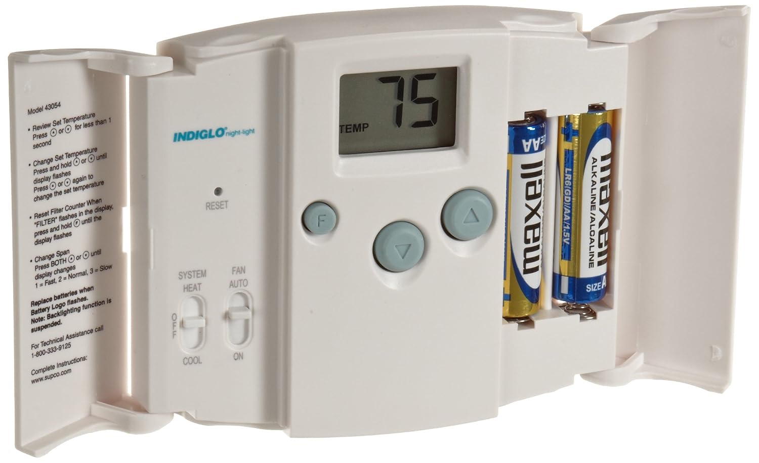 Supco 43054 Electronic Digital Wall Thermostats with Blue Back Light, 45 to 95 Degree F, 20-30 VAC