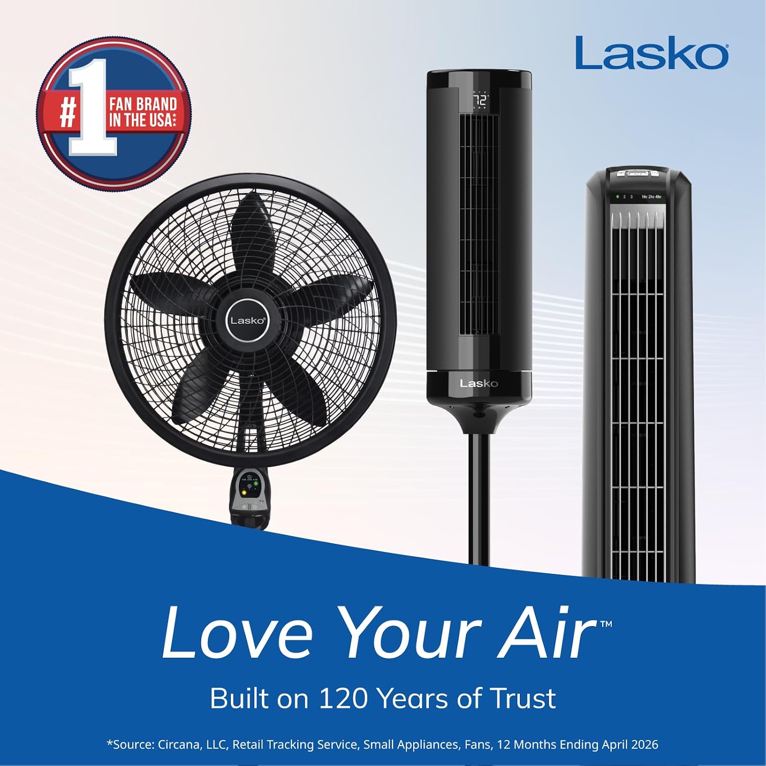 Lasko Oscillating Tower Fan with Remote Control - 36" - 2510 - White | Timer, Quiet Standing Fan for Bedroom, Office, and Home, 3 Speeds, Powerful Cooling Air