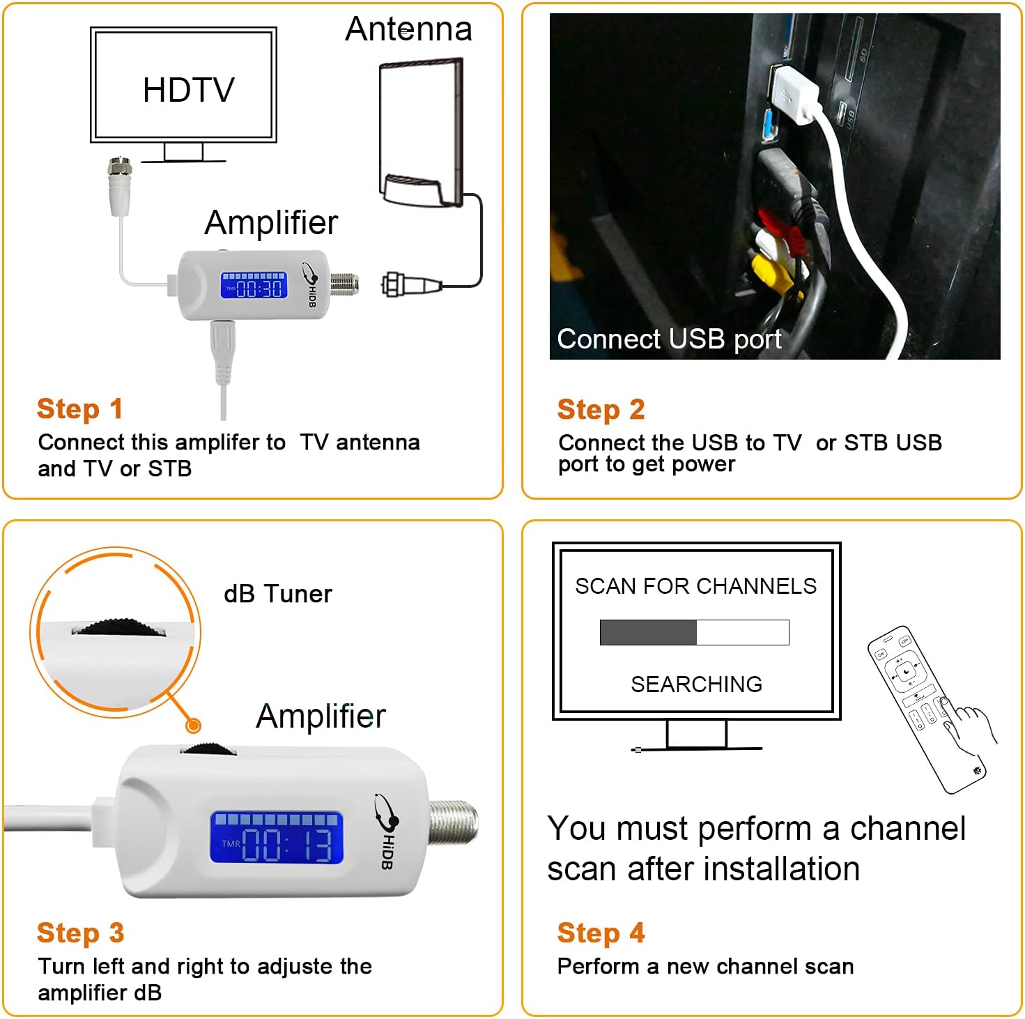 TV Antenna Amplifier Signal Booster, 25dBi High Gain TV Antenna Booster