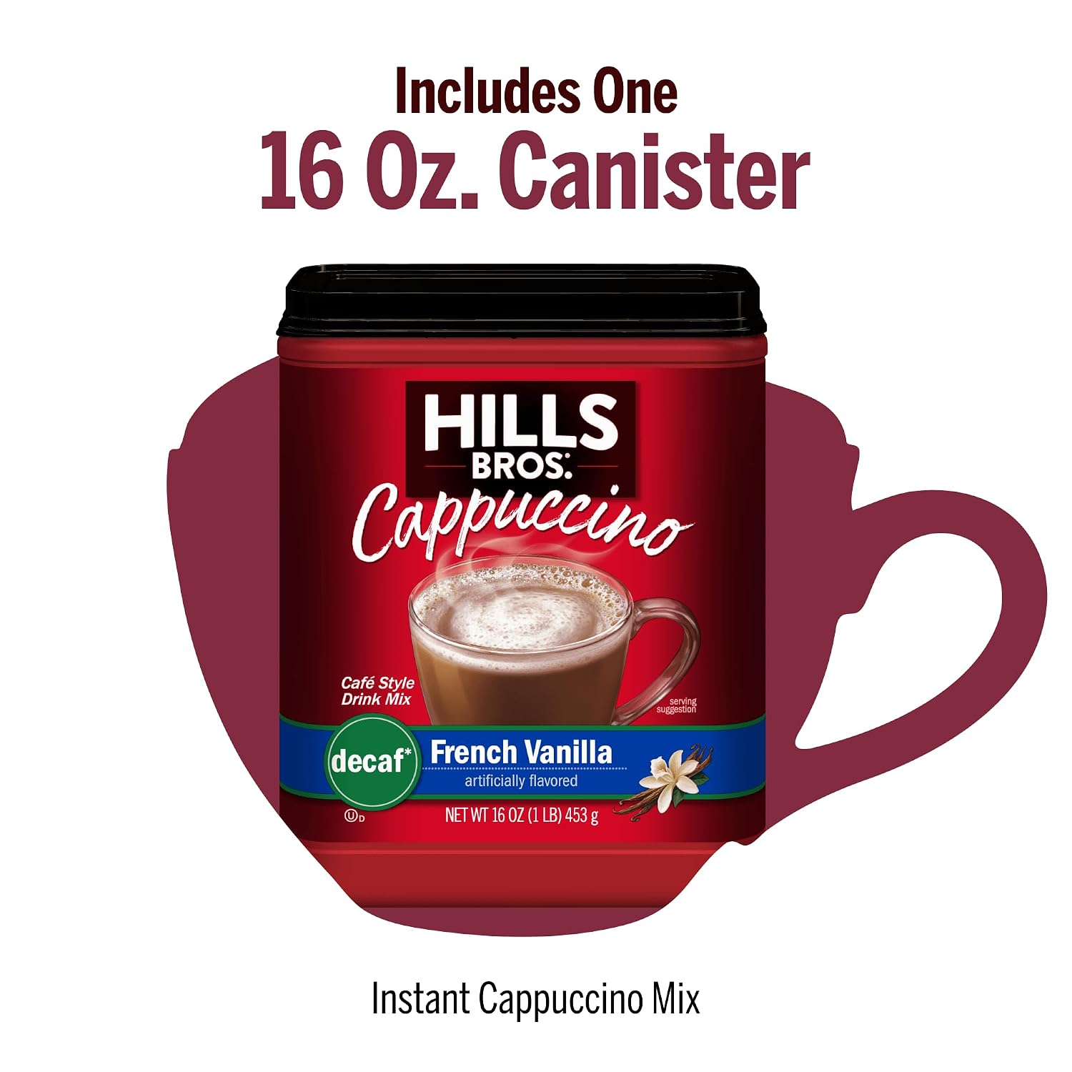 Hills Bros. Cappuccino Mix – Rich, Frothy Coffeehouse-Tasting Instant Drink Mix – Quick and Easy Preparation – Perfect for Hot & Iced Drinks & Creaming Coffee – Double Mocha, 1 Pack of 16oz
