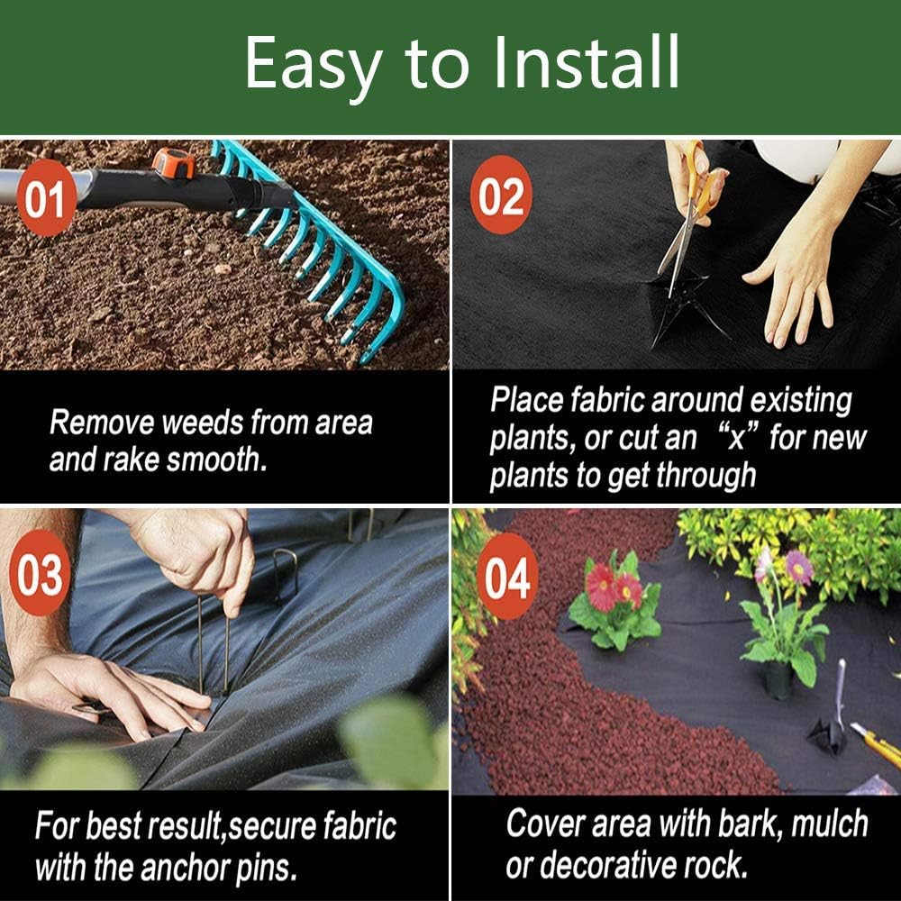 Goasis Lawn Weed Barrier Control Fabric Ground Cover Membrane Garden Landscape Driveway Weed Block Nonwoven Heavy Duty 125gsm Black,3FT x 100FT