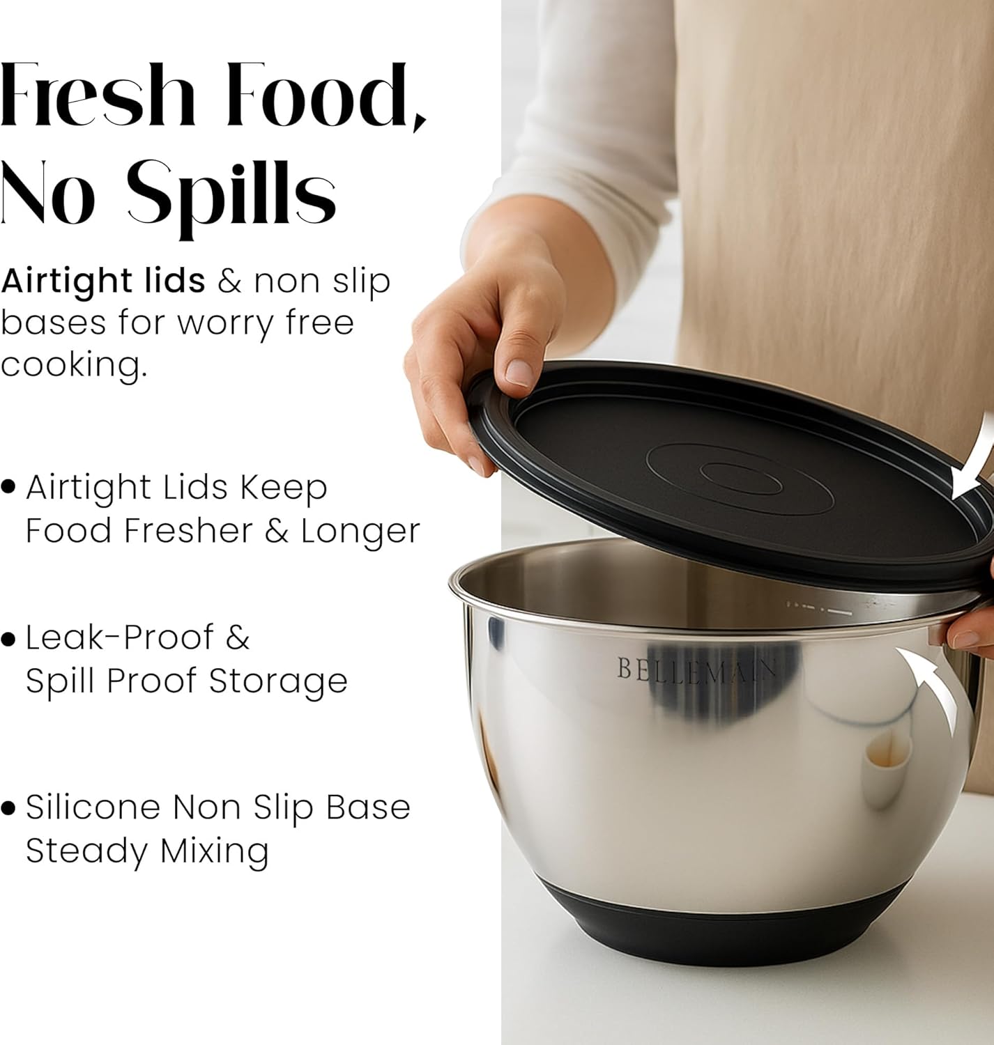 Bellemain Stainless Steel Mixing Bowls with Airtight Lids Set - Set of 5