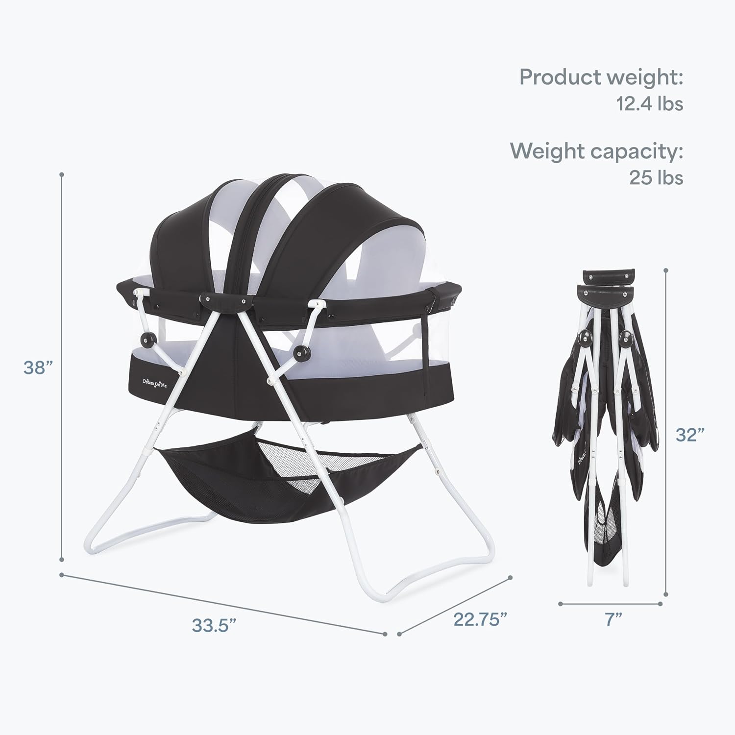 Dream On Me Karley Bassinet in Grey and Pink
