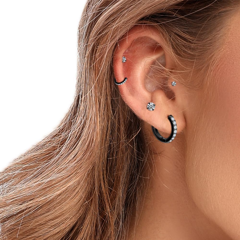 Dlihc 6 Pairs Sterling Silver Hoop and Stud Earrings Set for Women Men