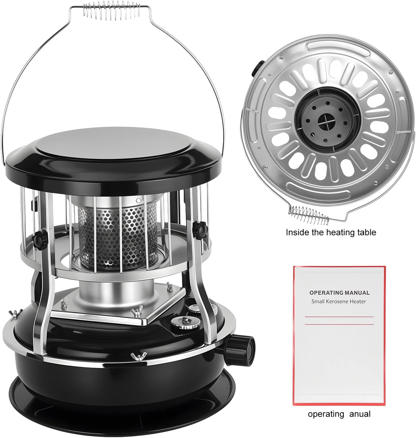 2-in-1 Kerosene Heater 9000 BTU, 4.5L Stainless Steel Kerosene Stove with 16-21H Burn Time, No Electricity Required Portable Radiant Heater, Adjustable Height Handle for Indoor Outdoor Camping Huntin