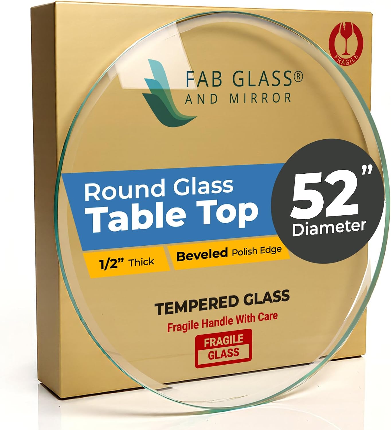 22 Inch Round Tempered Beveled Polished Edge Glass Table Top -1/2” Thick Round Glass Table Top–Heavy Duty, Dining, Coffee, and Office Tables by Fab Glass and Mirror