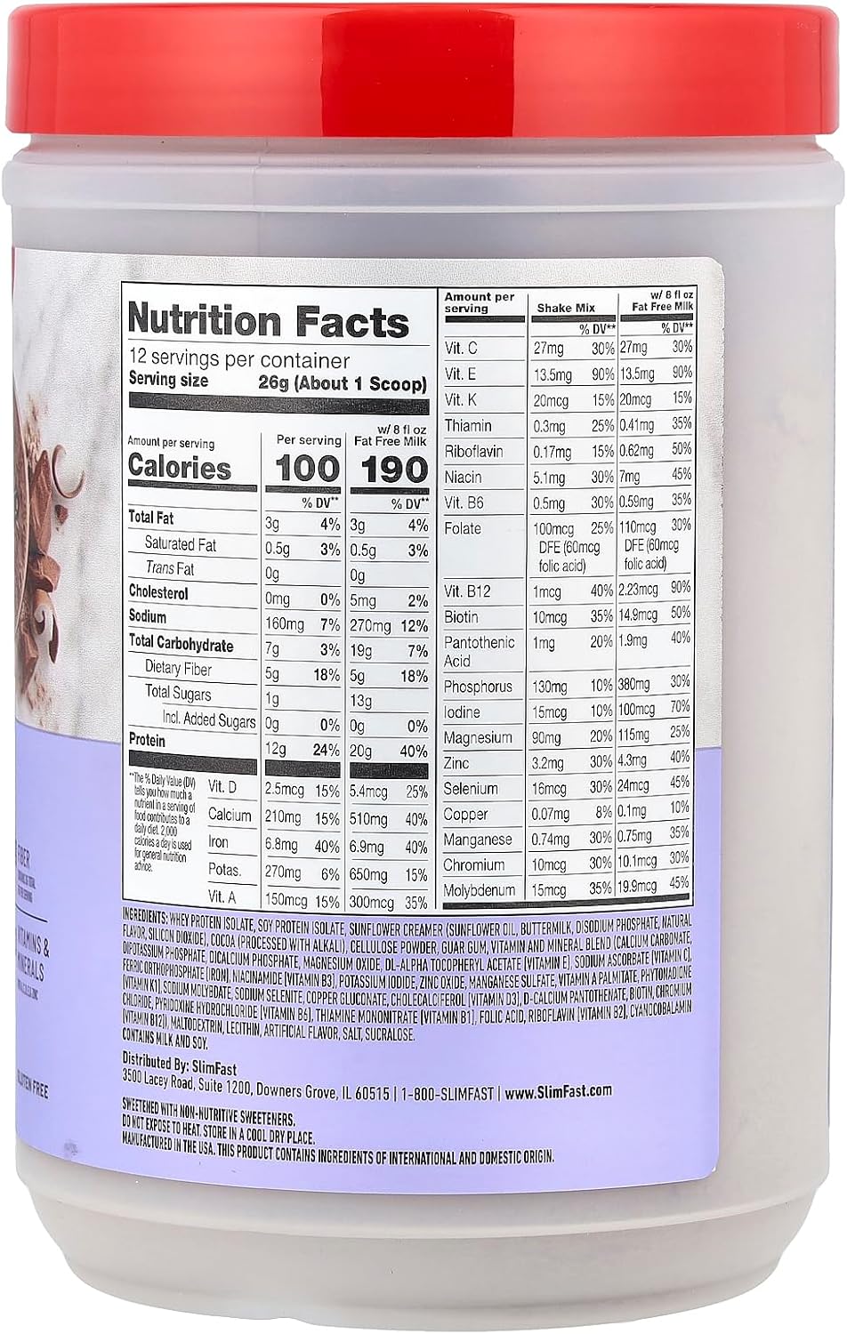 SlimFast Advanced Nutrition Creamy Chocolate Smoothie Mix – Weight Loss Meal Replacement – 20g protein – 11.4 Oz. Canister – 12 servings