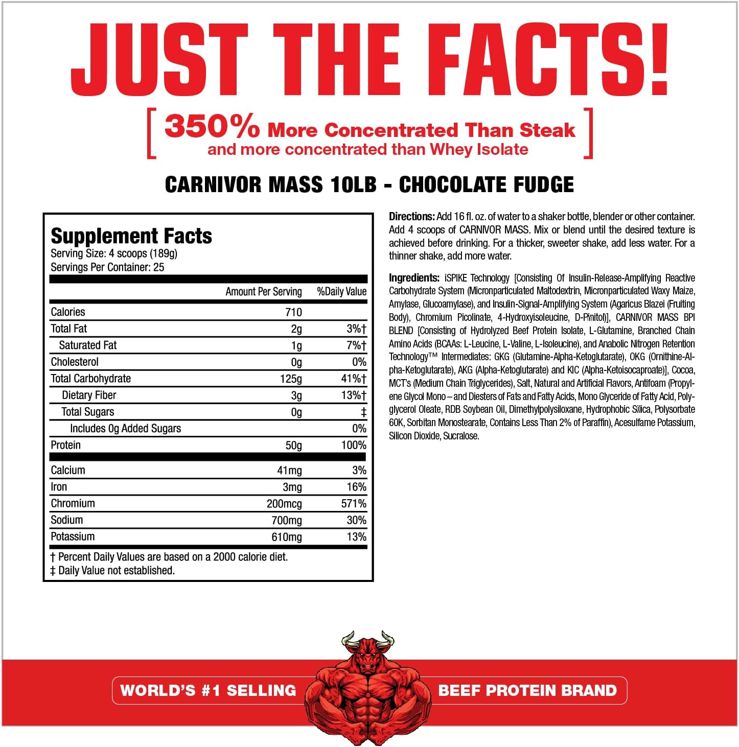MuscleMeds CARNIVOR Mass Gainer Beef Protein Isolate Shake, 50 Grams Protein, 125 Grams Carbs, 0 Fat, 0 Sugar, Lactose Free, Halal Certified, Chocolate Peanut Butter, 6 Pound