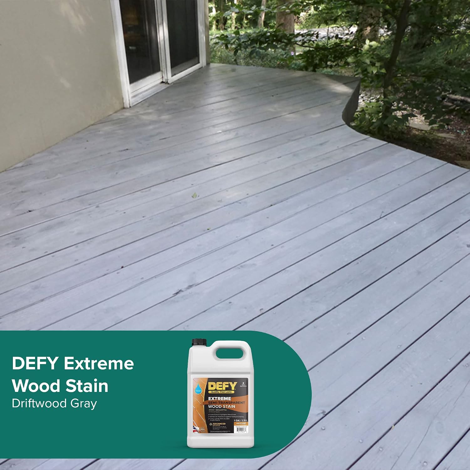 DEFY Extreme Wood Stain and Sealer in One - 1 Gallon Semi-Transparent Waterproof Coating for All Wood Types - Cedar Tone