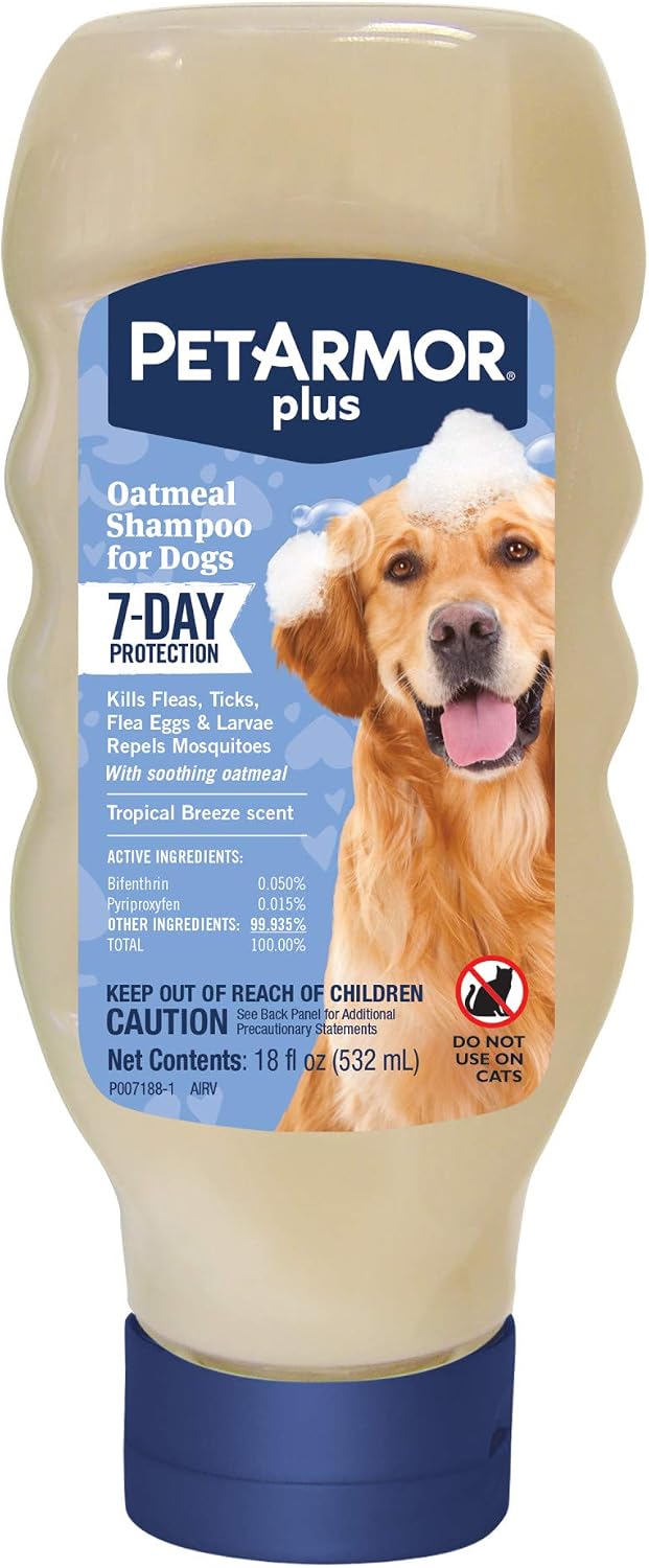 PetArmor Plus Flea & Tick Oatmeal Shampoo Dogs, 7-Day, Tropical, 18oz