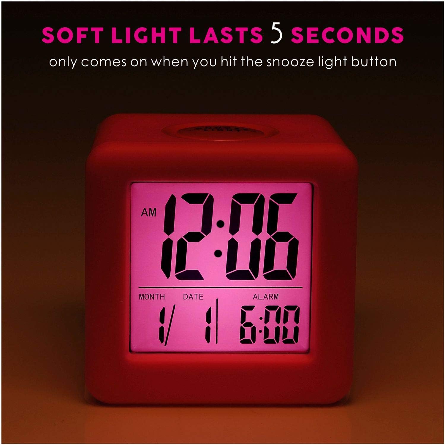 Plumeet Digital Alarm Clock Kids Clock with Snooze and White Nightlight - Easy Setting Travel Alarm Clocks Display Time, Date