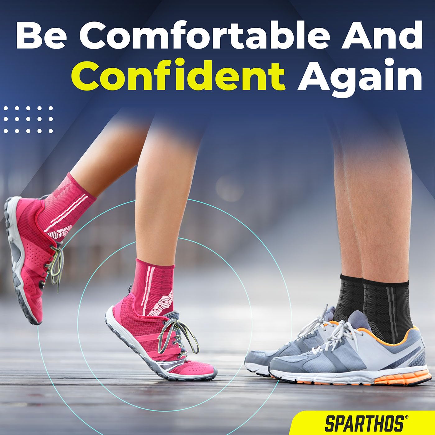 Sparthos Ankle Brace for Women & Men, Foot Compression Sleeve - Black-M | Plantar Fasciitis Socks, Arch Support, Ankle Wrap for Sprained Ankle, Achilles Tendonitis, Heel Pain & Swelling Relief, Pair