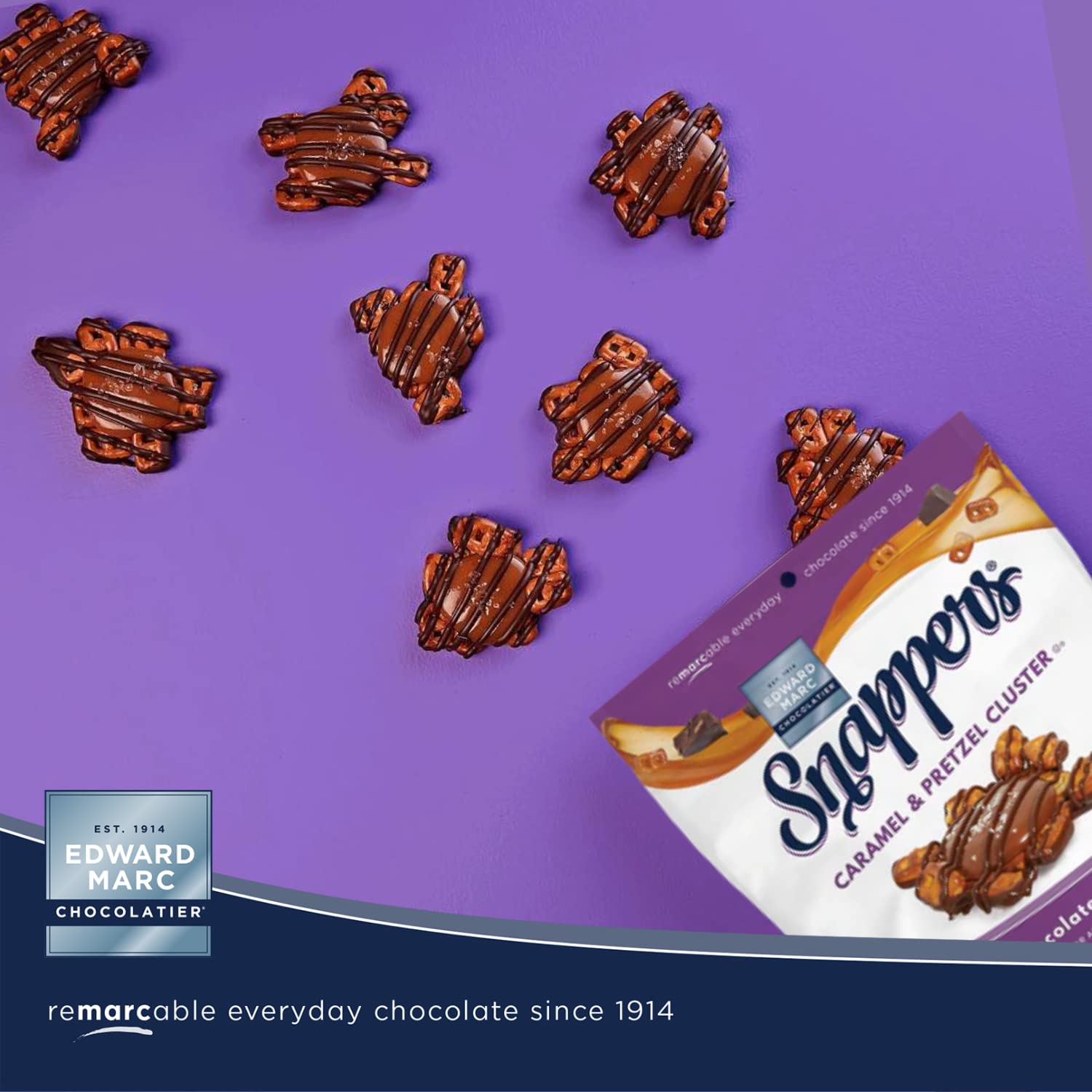 Edward Marc Snappers Sweet Caramel & Pretzels Cluster - Crunchy Pretzel Snack With Milk Chocolate For Adults And Kids - 6 oz (pack of 1)