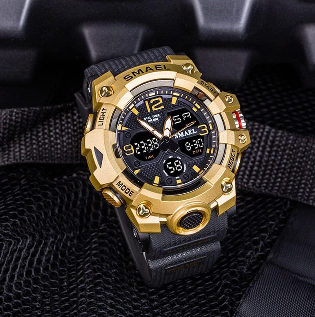 Gosasa Men's Large Face Outdoor Sports Watches Military S-Shock Watch Waterproof, Backlight, Alarm, Stopwatch Features - Rugged Wristwatch for Training, Hiking, and Adventure