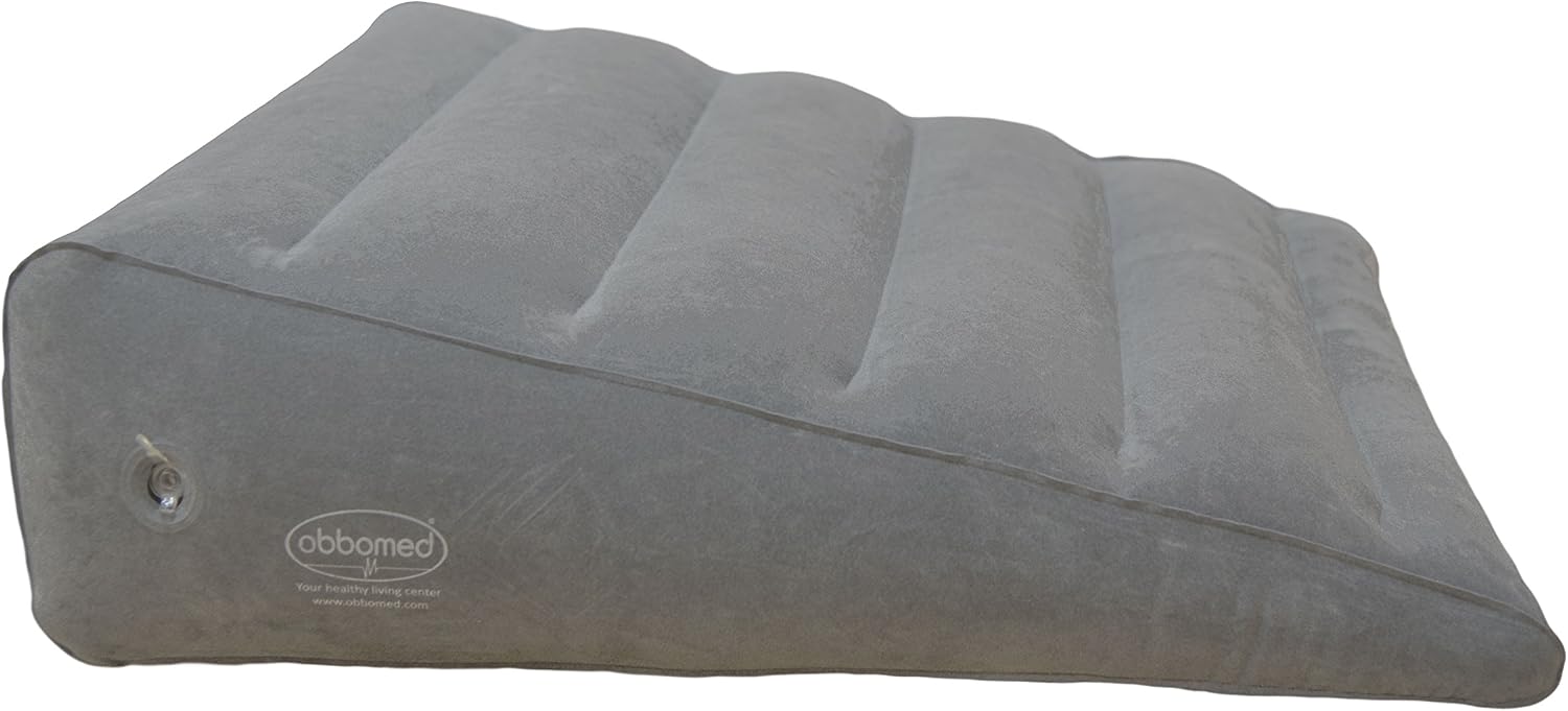 ObboMed HR-7510 Inflatable Portable Bed Wedge Pillow with Velour Surface for Sleeping, Travel, Trip Vacation, Horizontal Indention Prevent Sliding, 23” x 22” x(7.5”~1.5”), Cyan