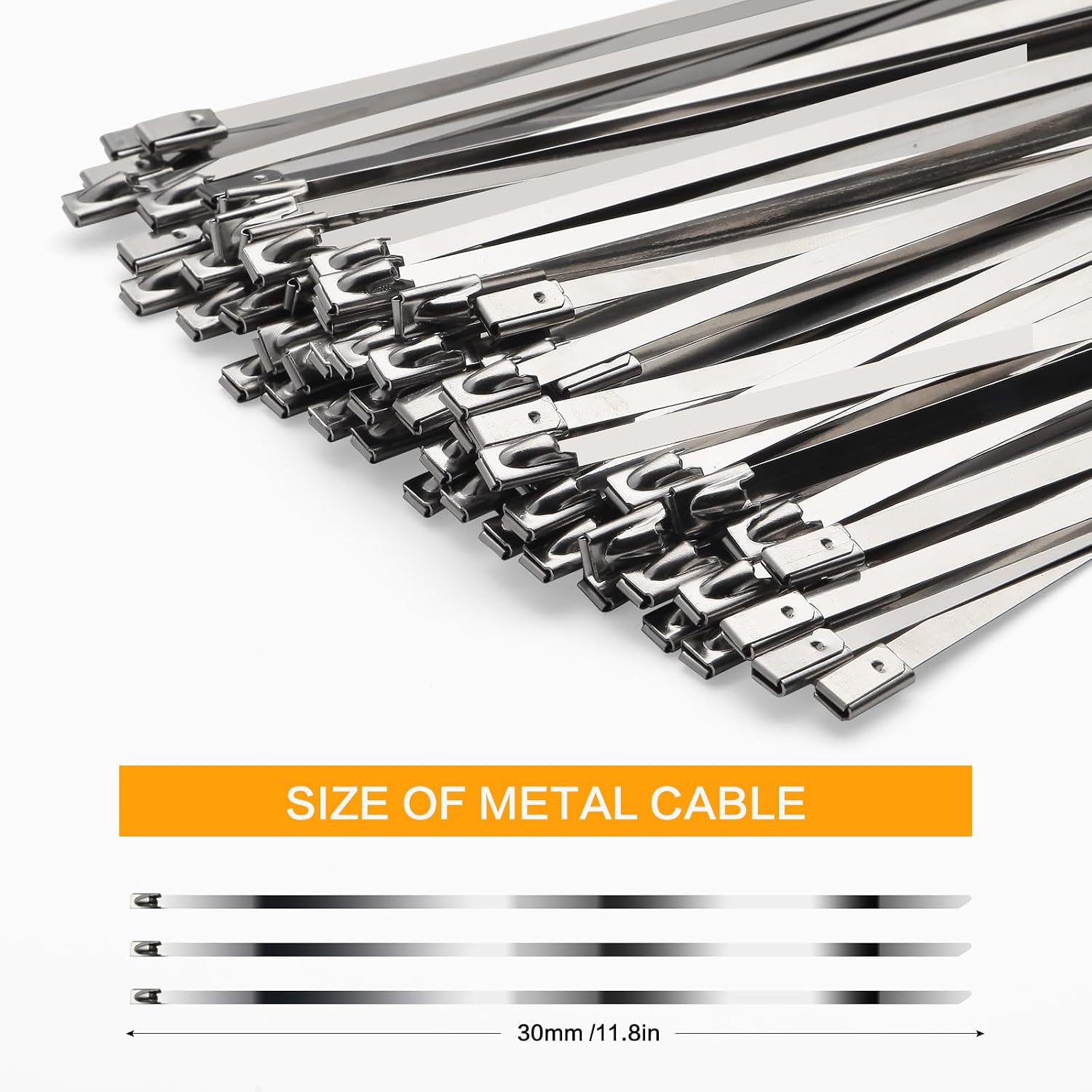Metal Zip Ties 100 PCS 11.8 Inch 304 Outdoor Stainless Steel Zip Ties | Rust & Corrosion Heat Resistant features Heavy Duty Self-Locking Zip198 lbs