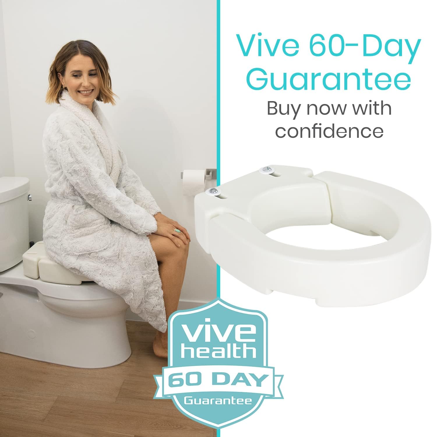 Vive Raised Toilet Seat - 5" Portable, Elevated Toilet Seat Riser | Extender - Elongated and Standard Fit Commode Lifter - Bathroom Safety Extender Assists Disabled, Elderly, Seniors