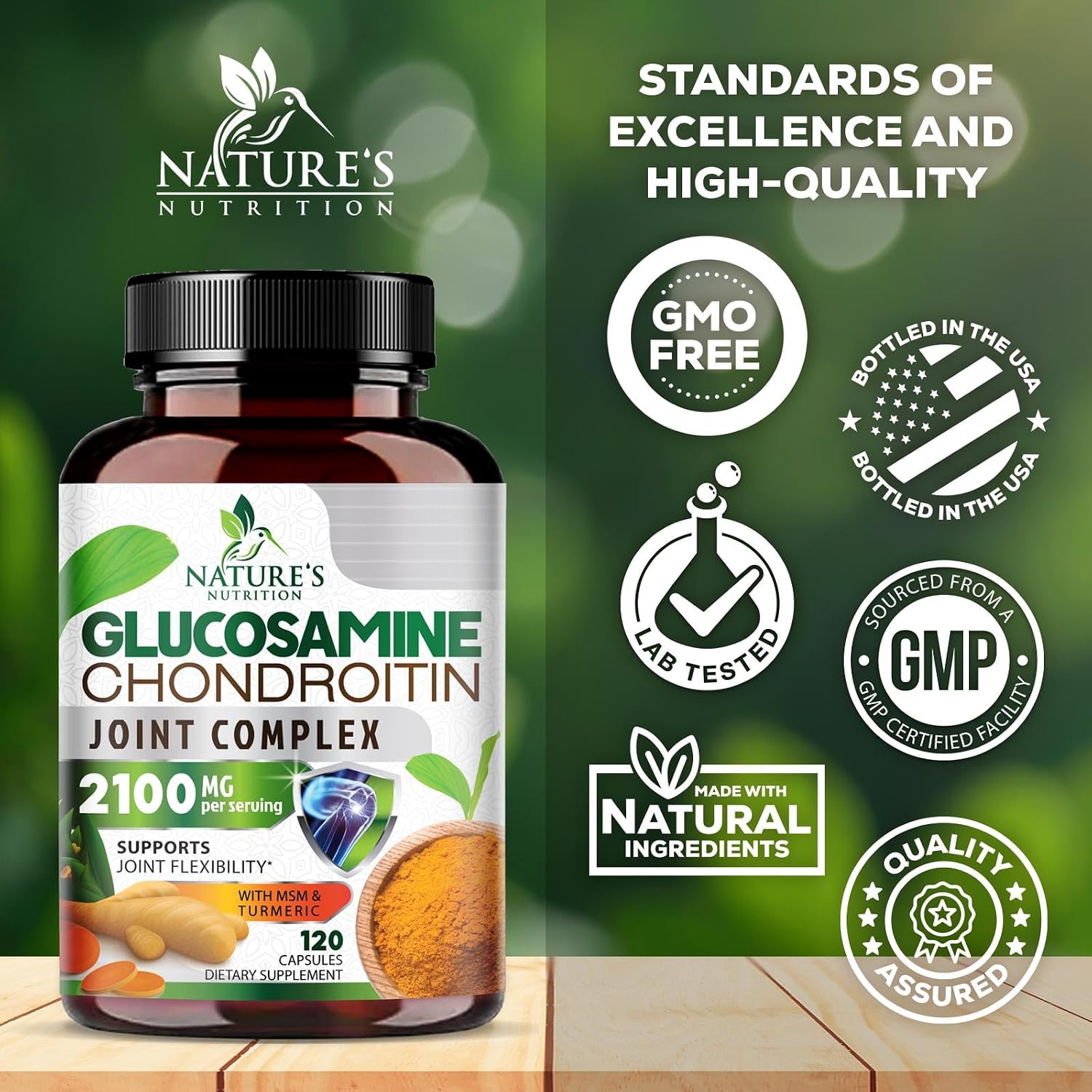Glucosamine Chondroitin MSM 2100mg - Joint Support Supplement for Joint Mobility & Cartilage Support For Men and Women - Glucosamine Supplements with Turmeric & Boswellia, USA Bottled - 120 Capsules