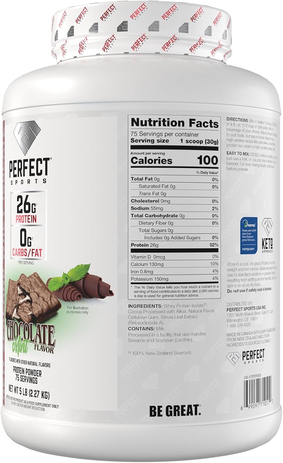 PERFECT SPORTS Diesel Whey Protein Isolate, Milk Chocolate, 2 lb