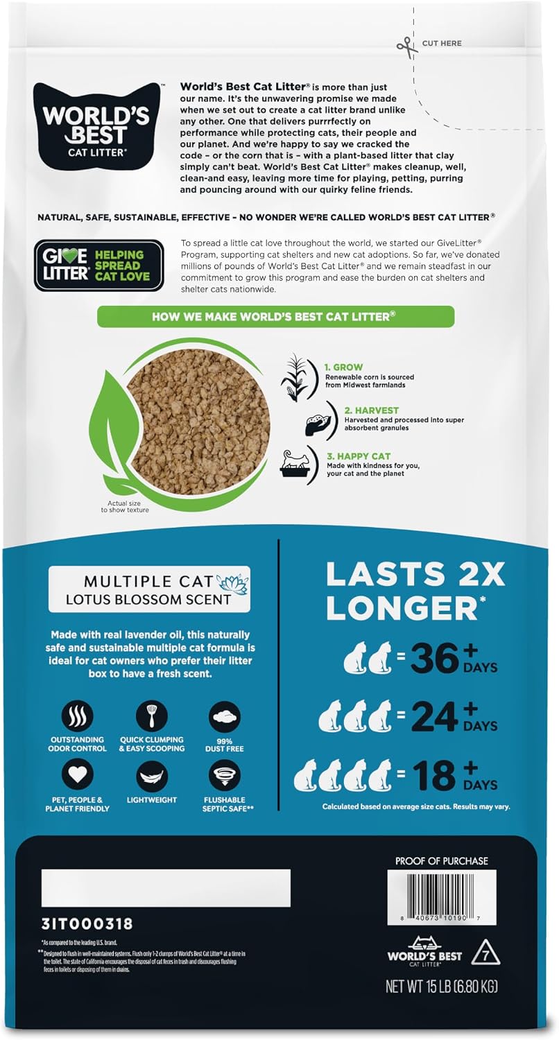 World's Best Cat Litter Lotus Blossom Scented, Odor Control, 32 lb Bag