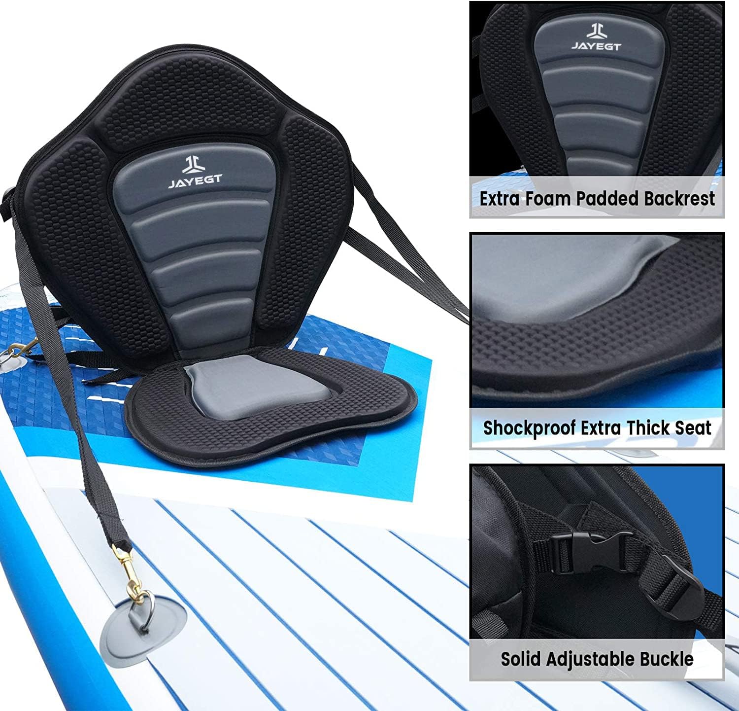 JAYEGT Kayak Seat Padded Deluxe High Back Canoe Seat with Back Support Adjustable Fishing Seat for Universal Sit with Detachable Kayak Backrest