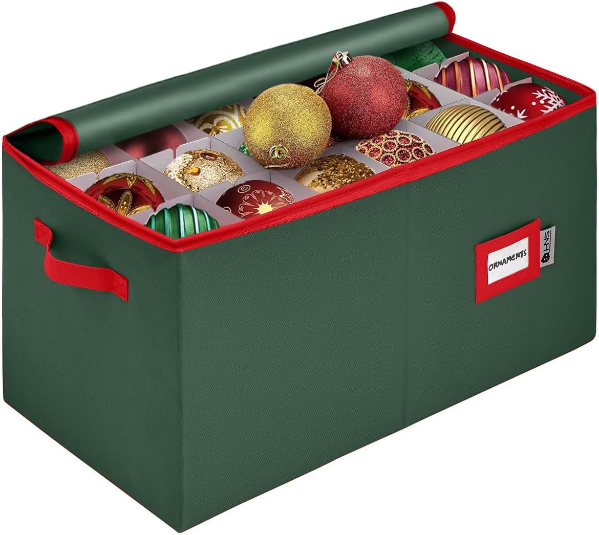 Christmas Ornament Storage Container with Dividers - Box Stores Up to 54 Ornaments, Zippered, Convenient, Adjustable