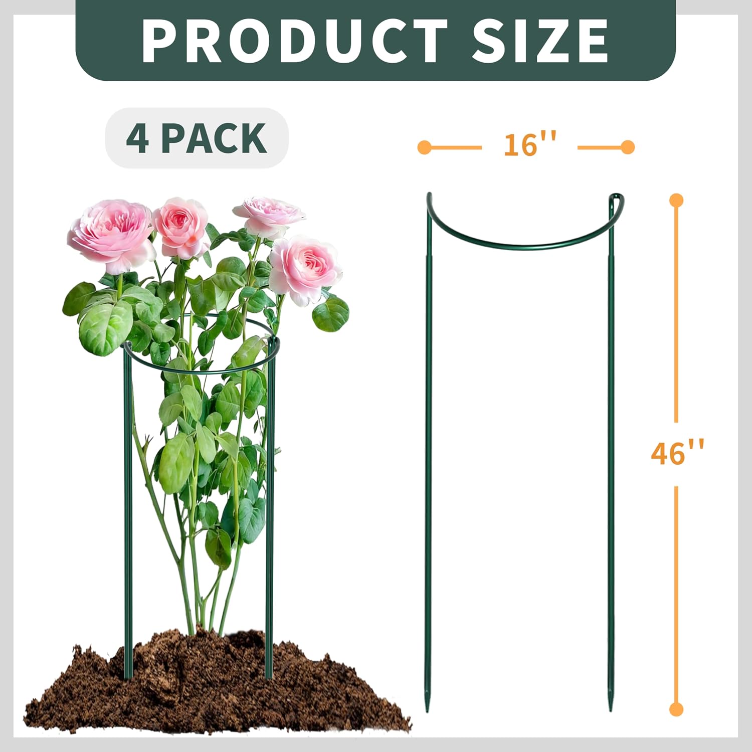 TCBWFY 10 Pack Garden Plant Support Stakes, 10" Widex16 High Heavy Duty Interlinked Half Round Peony Support Ring Cage for Indoor Outdoor Plants