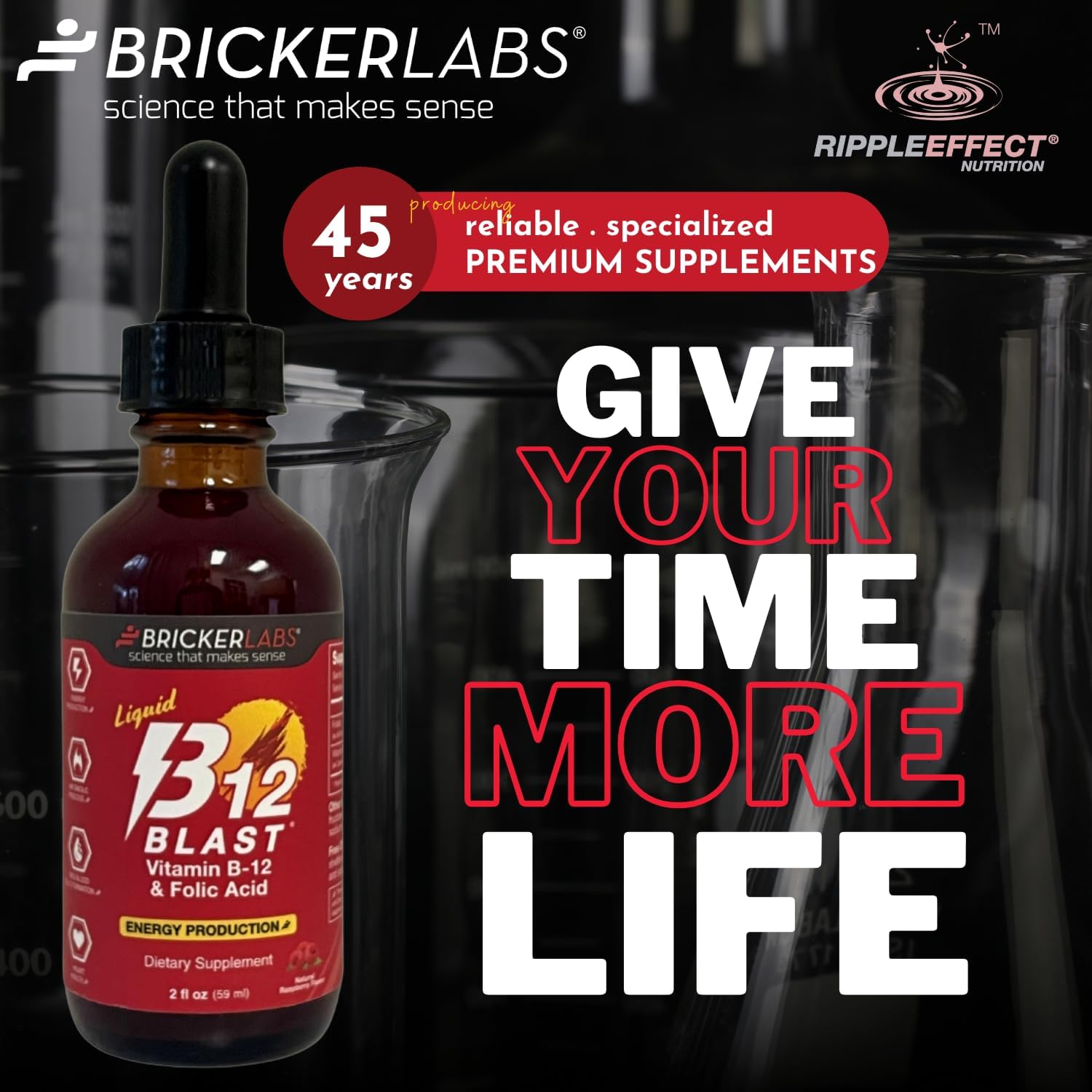 Bricker Labs B-12 Blast Liquid Vitamin B12 and Folic Acid Supplement, Support Energy Production