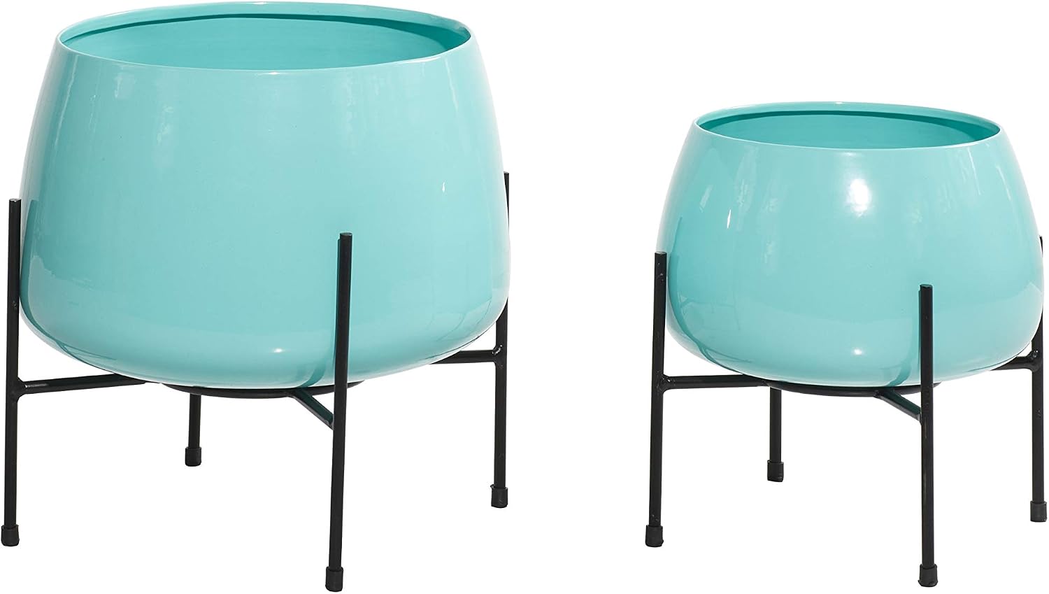 Deco 79 Metal Round Planter with Removable Stand, Set of 2 16", 13"H, Black