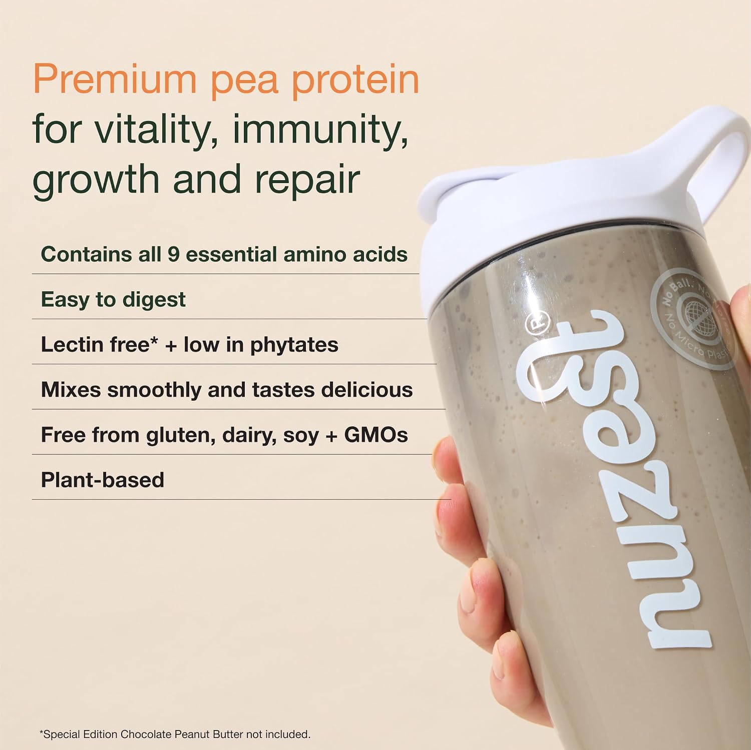 Nuzest Clean Lean Protein - Vegan Pea Protein Powder Rich Chocolate 1.1 lb | 20 Servings with 18g Protein Plant Based Protein Powder, Only 4 Ingredients, Dairy Free, Gluten Free, GMO Free, Protein Shake