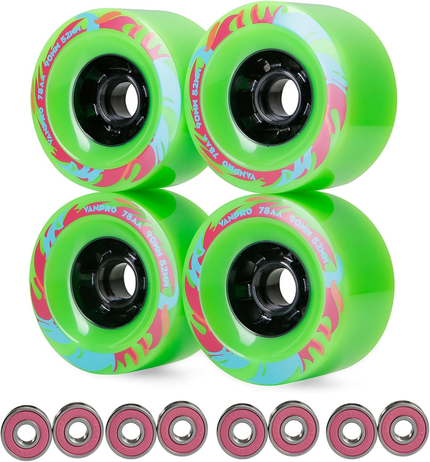 vanpro DIY Electric Skateboard Longboards Wheel 90MM 9052 pu for Cruising, Carving, Free-Style, Wheels Flywheels 608rs Bearings Cored Classics Wheel