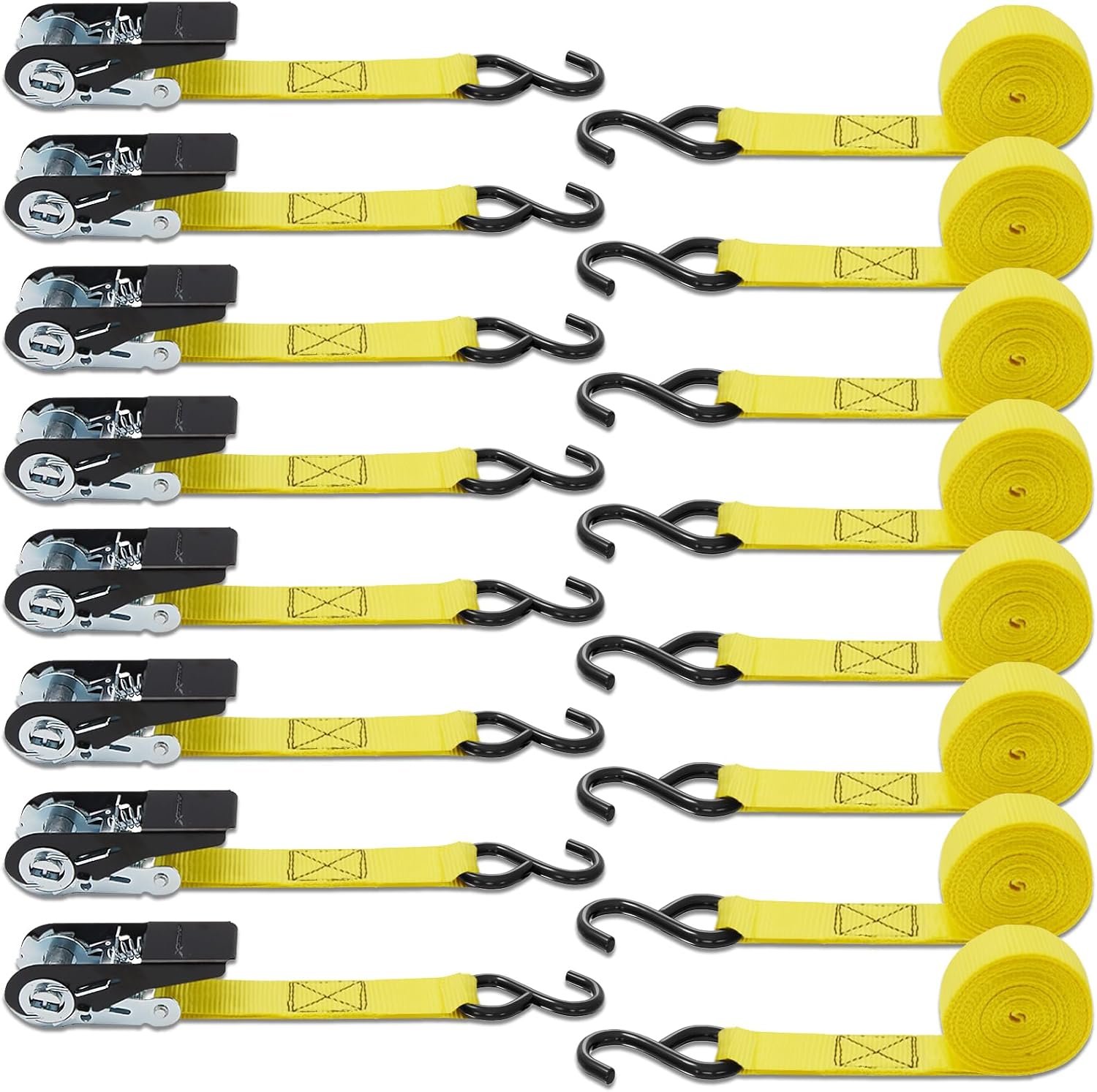 XSTRAP STANDARD 8-PK Ratchet Tie Down Straps, 1" x 10ft Cargo Strap, Yellow