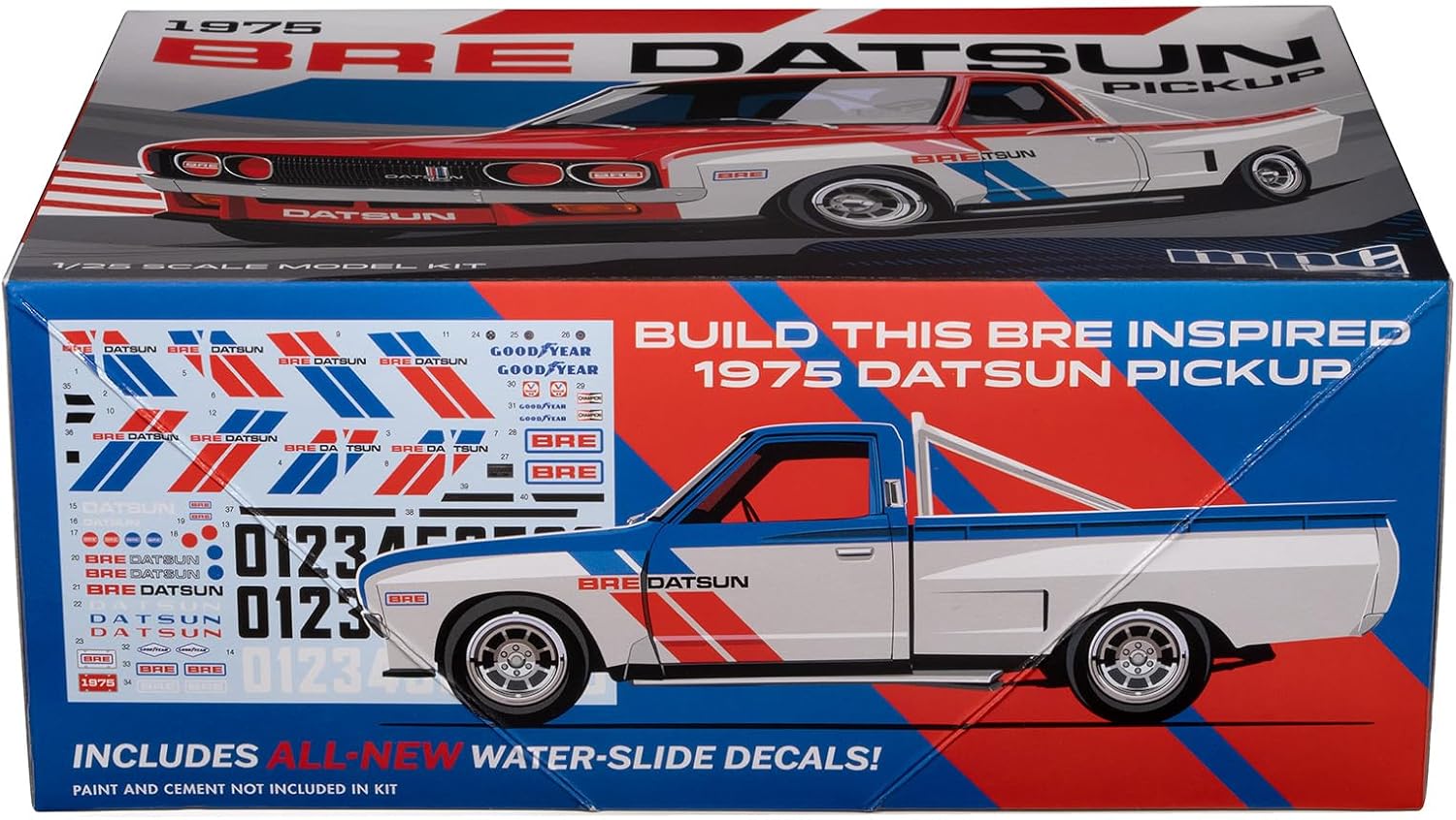MPC 1975 Datsun Pickup BRE Model Kit – 1:25 Scale Plastic Truck Model, Wide-Body Racer or Stock Build, 129 Parts