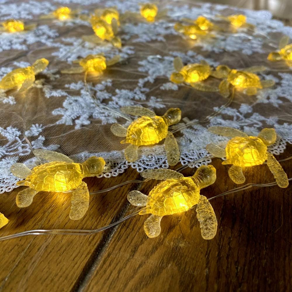 Beach Theme -Cute Green Sea Turtle String Lights- Ocean Fairy Decorative Lights- 10ft 30 LEDs -USB Powered -Multi-Function- Remote Control-Christmas