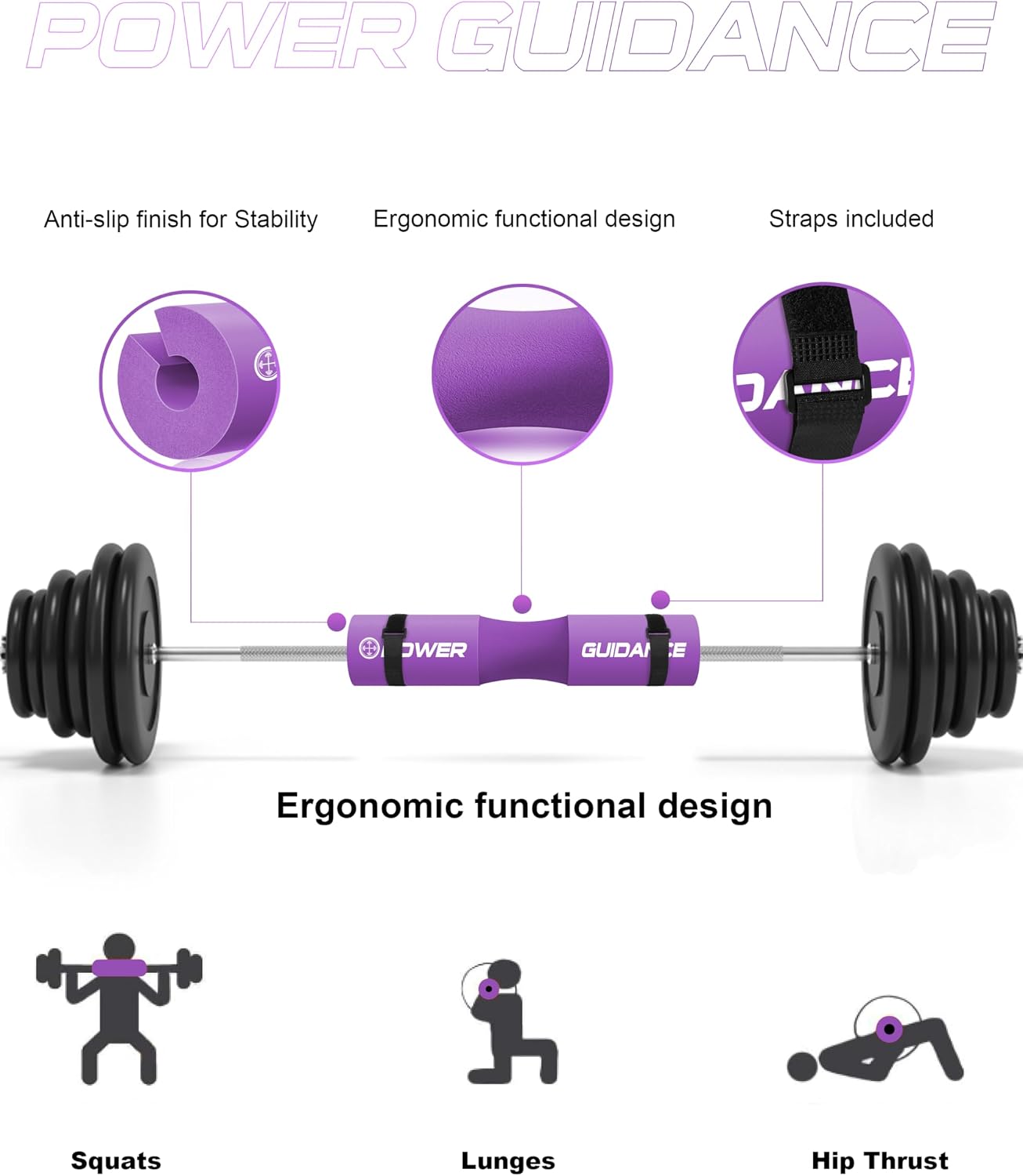 POWER GUIDANCE Barbell Squat Pad - Neck & Shoulder Protective Pad - Great for Squats, Lunges, Hip Thrusts, Weight Lifting & More - Fit Standard and Olympic Bars Perfectly