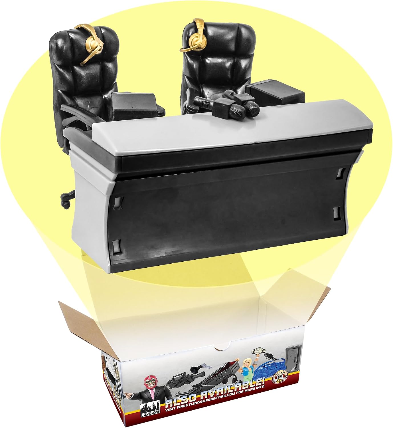 Ultimate Black Commentator Table Playset for Wrestling Action Figures | Build a Realistic Ringside Commentary Setup for Wrestling Figures with a
